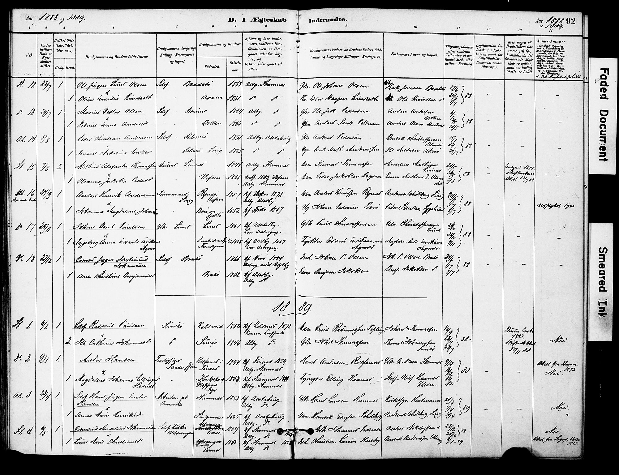 Ministerialprotokoller, klokkerbøker og fødselsregistre - Nordland, AV/SAT-A-1459/830/L0450: Parish register (official) no. 830A14, 1879-1896, p. 92