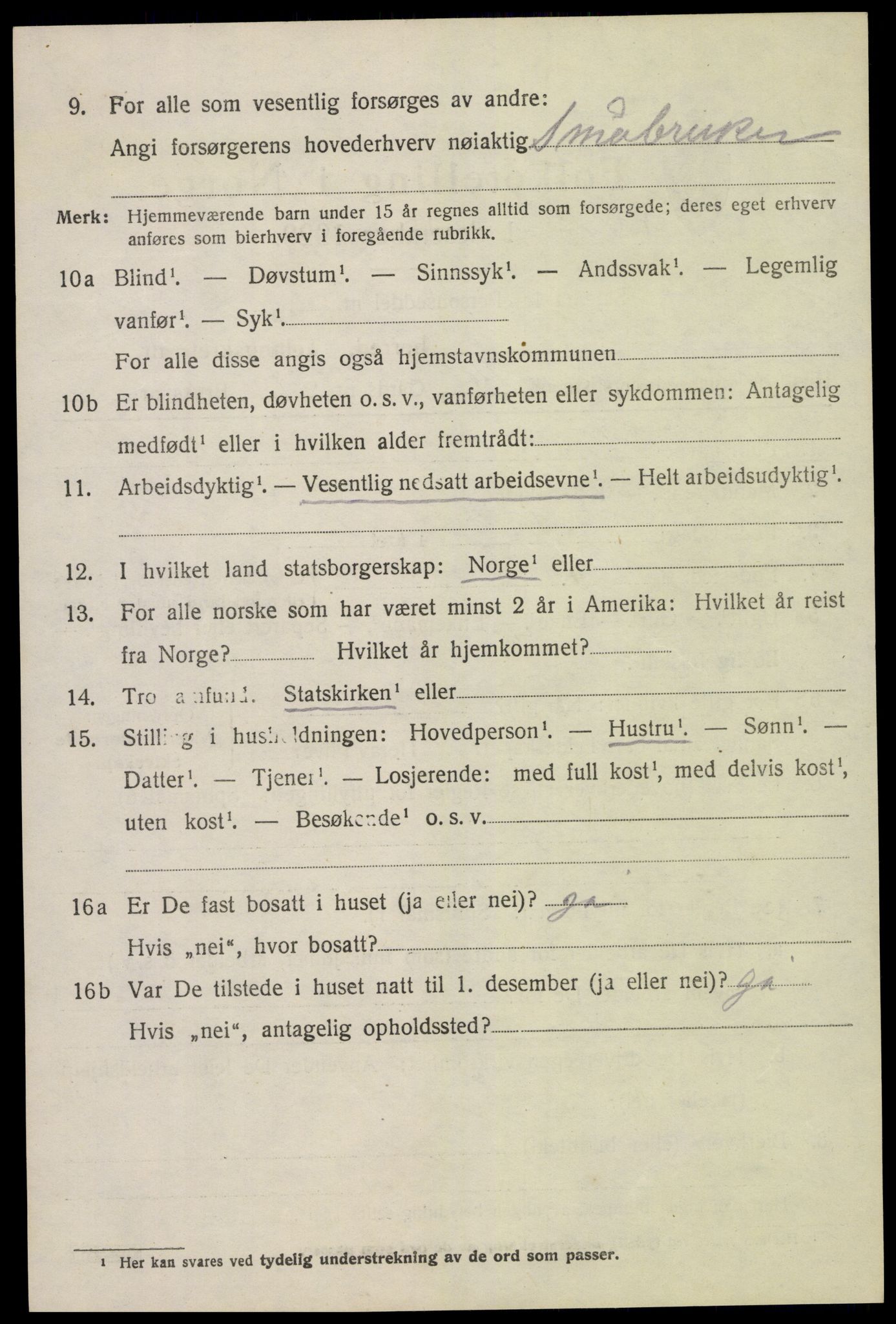 SAK, 1920 census for Fjære, 1920, p. 2320