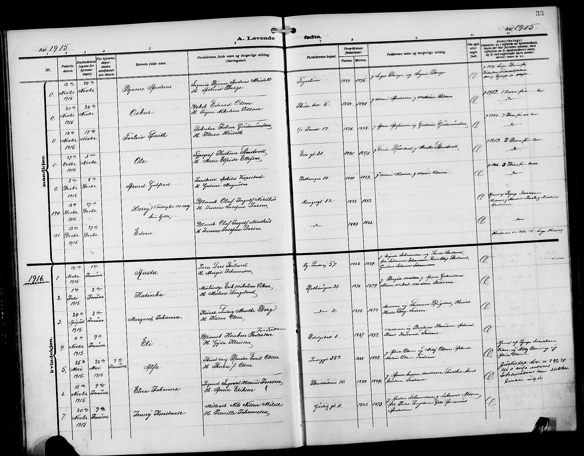 Sandviken Sokneprestembete, SAB/A-77601/H/Hb/L0005: Parish register (copy) no. B 2, 1914-1925, p. 33