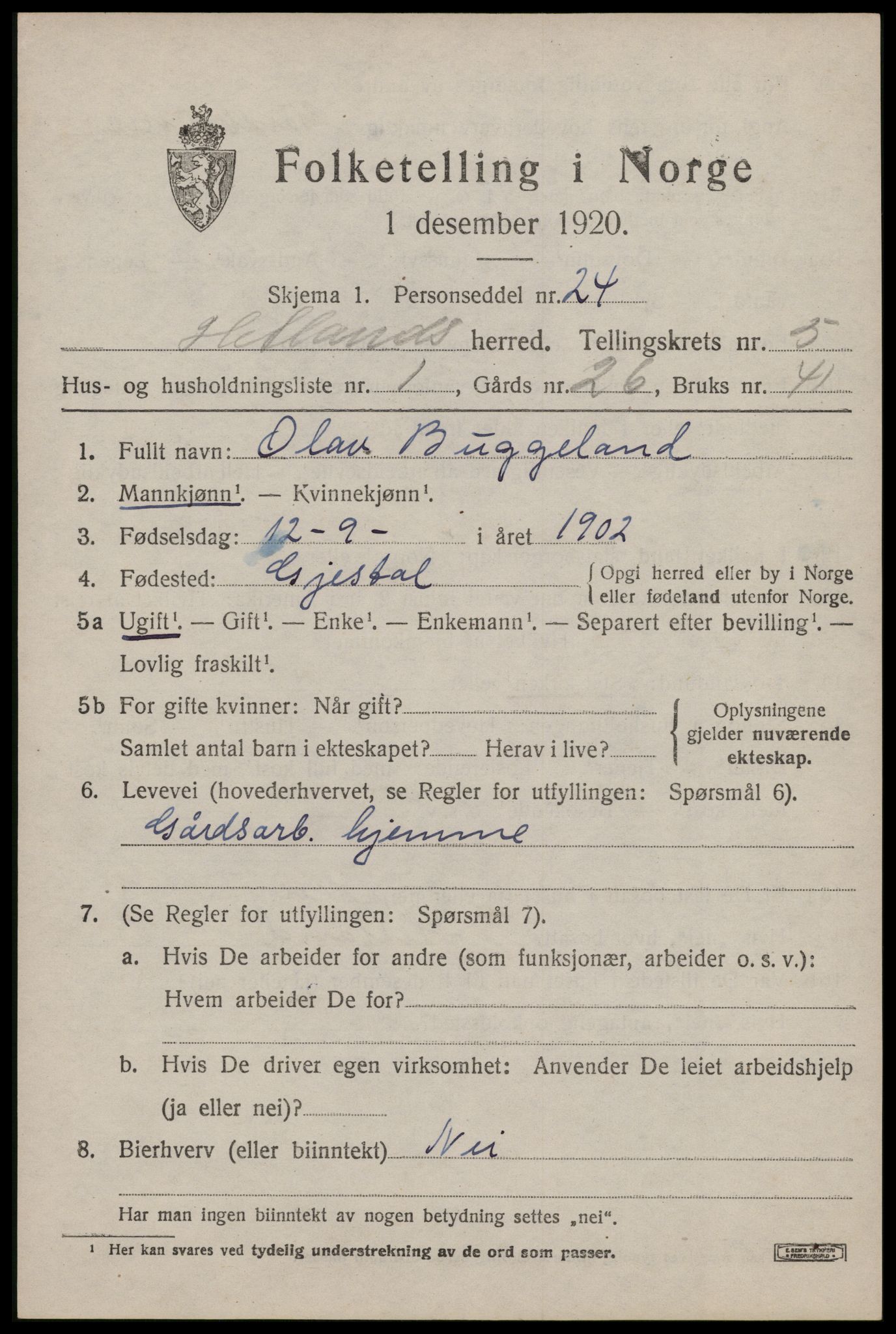 SAST, 1920 census for Hetland, 1920, p. 8199