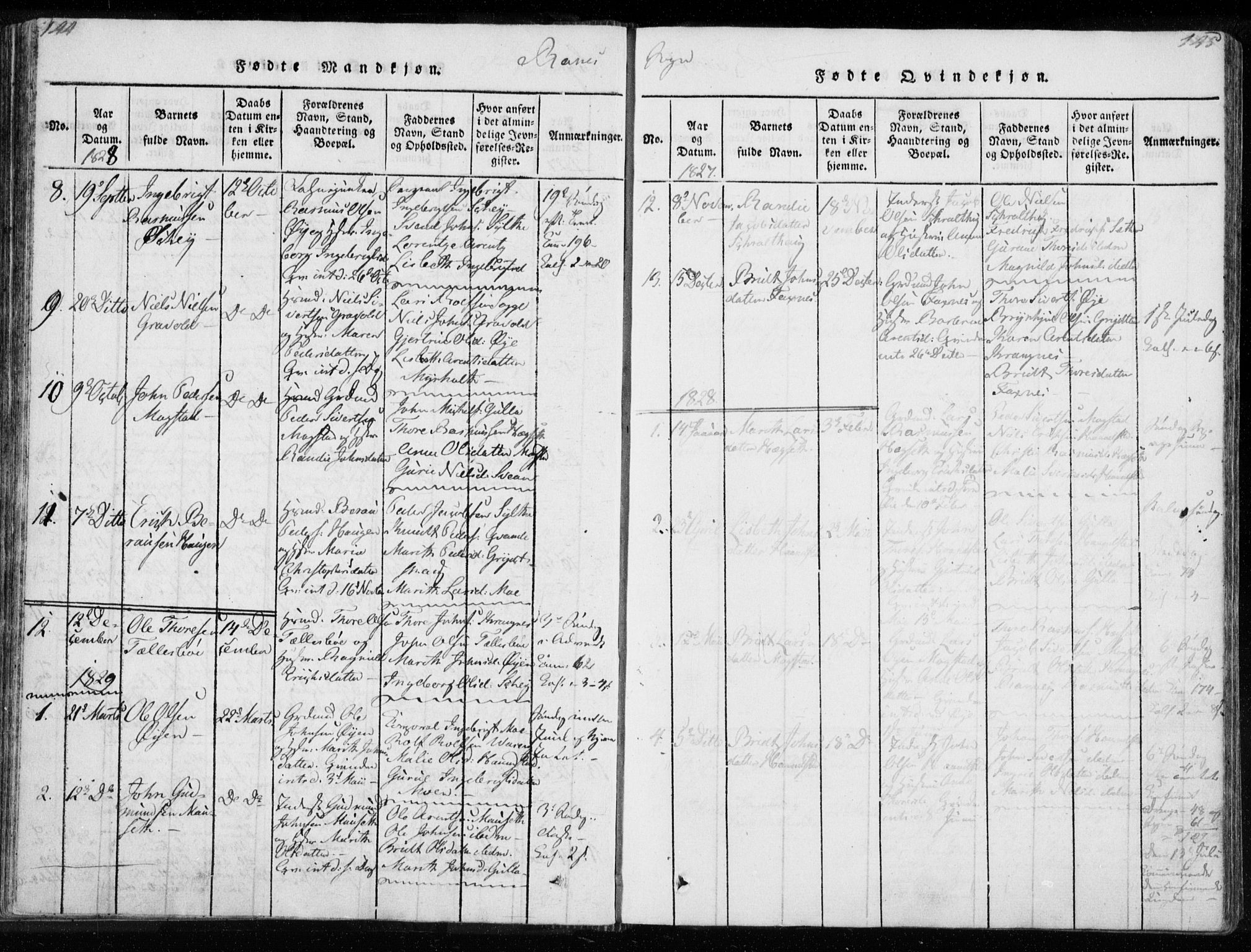 Ministerialprotokoller, klokkerbøker og fødselsregistre - Møre og Romsdal, AV/SAT-A-1454/595/L1041: Parish register (official) no. 595A03, 1819-1829, p. 144-145