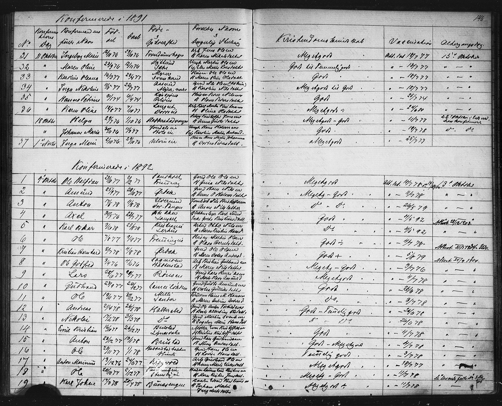 Eidsvoll prestekontor Kirkebøker, AV/SAO-A-10888/G/Gb/L0002: Parish register (copy) no. II 2, 1877-1897, p. 146