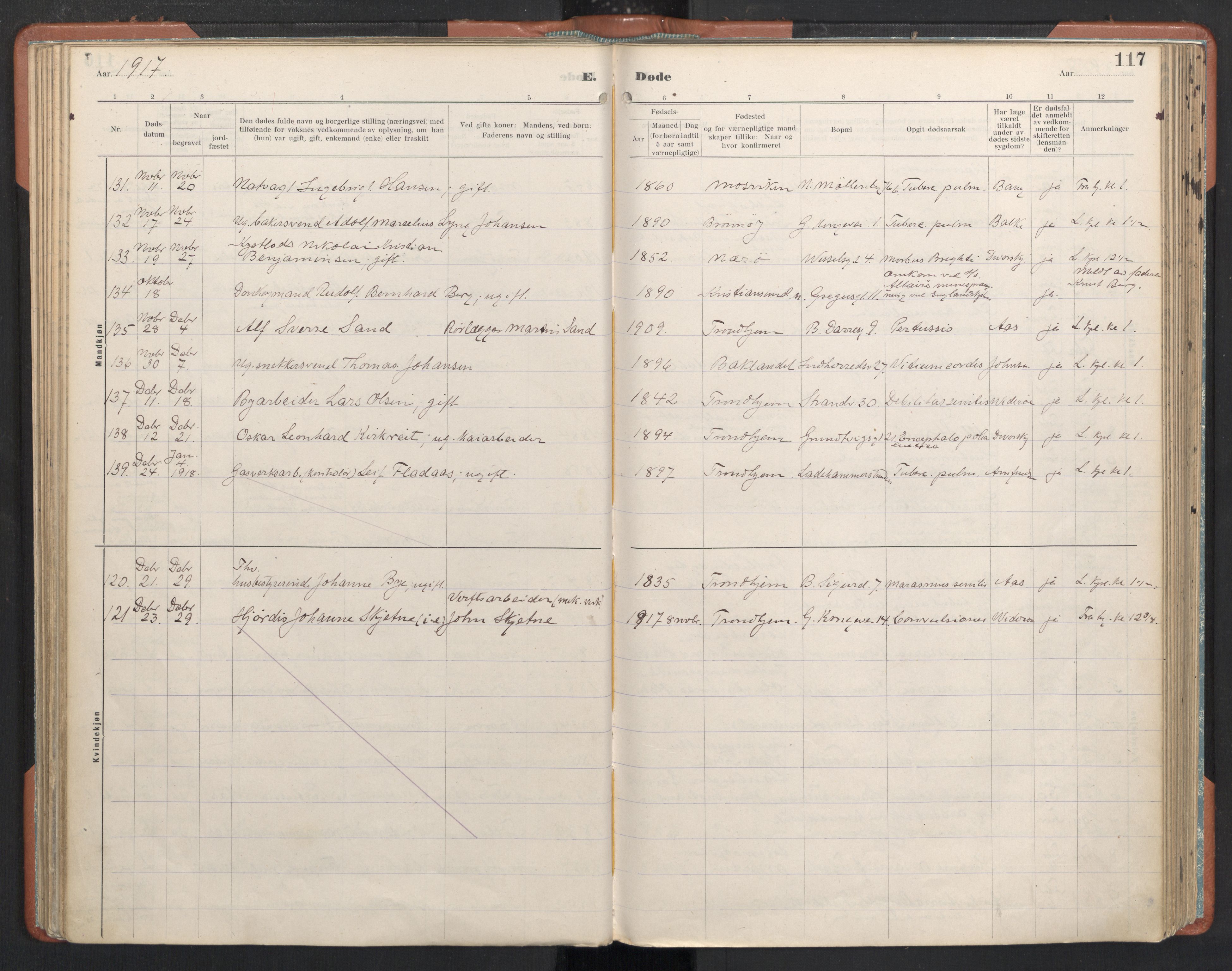 Ministerialprotokoller, klokkerbøker og fødselsregistre - Sør-Trøndelag, SAT/A-1456/605/L0245: Parish register (official) no. 605A07, 1916-1938, p. 117