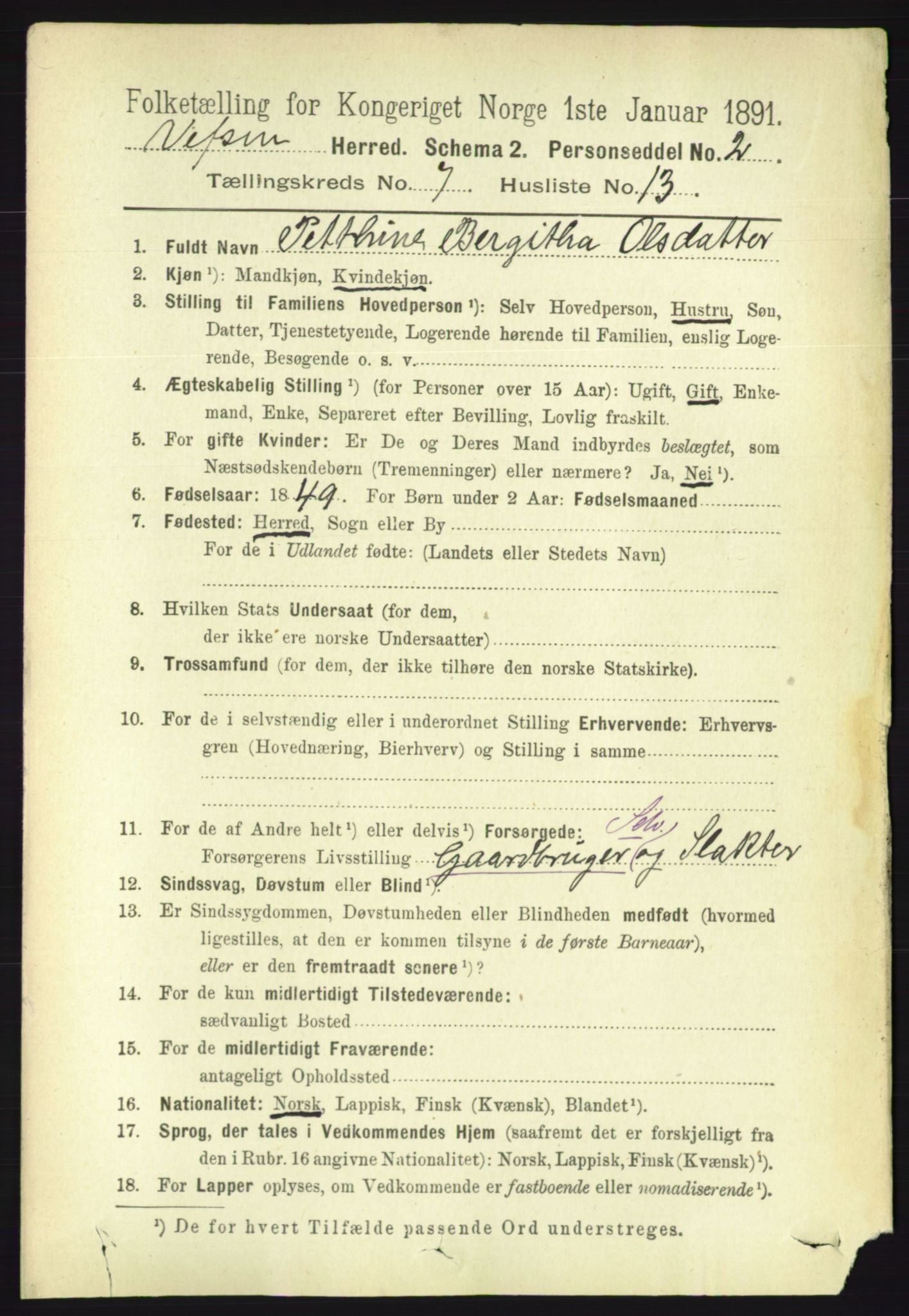 RA, 1891 census for 1824 Vefsn, 1891, p. 3761