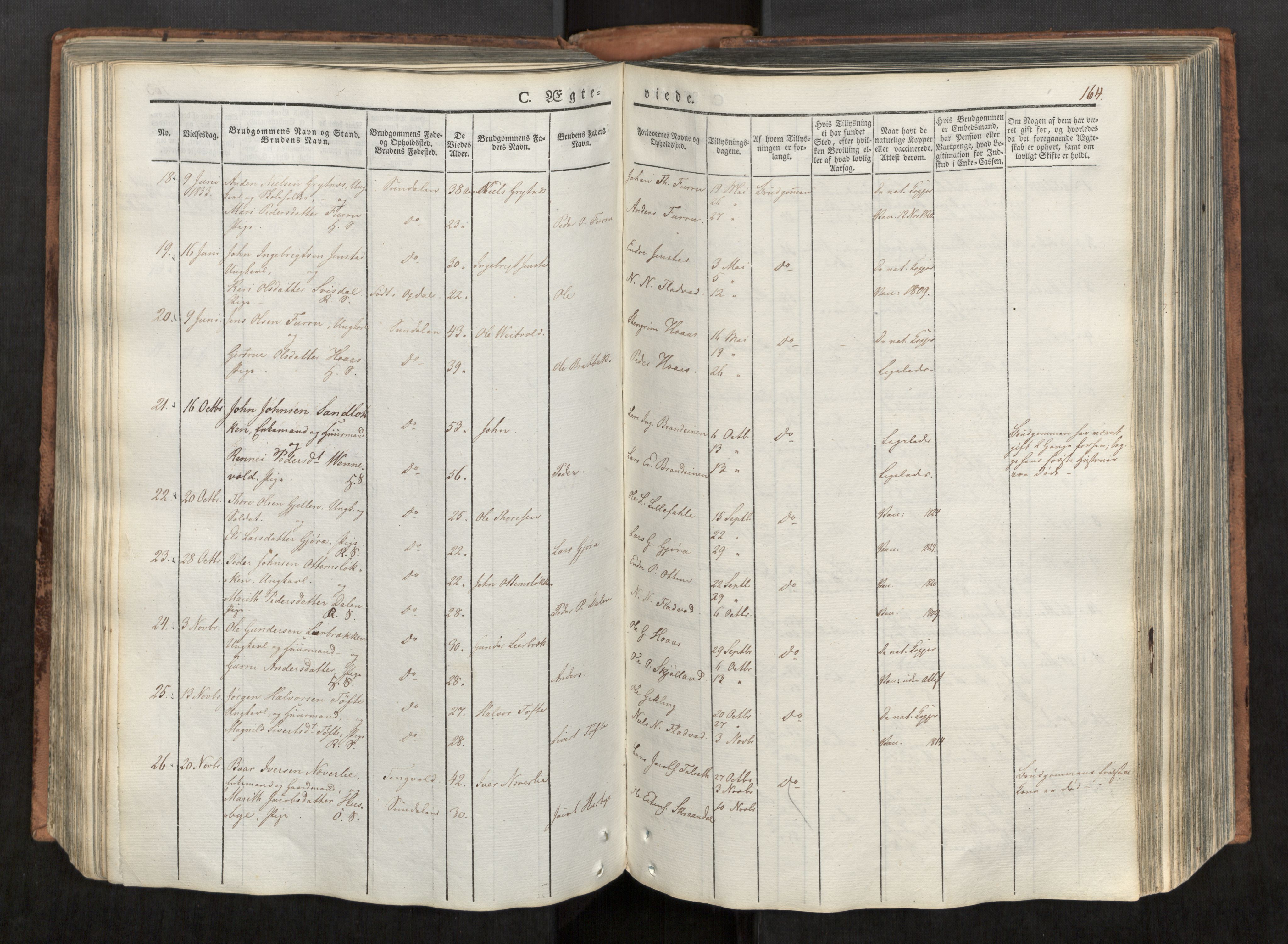 Ministerialprotokoller, klokkerbøker og fødselsregistre - Møre og Romsdal, AV/SAT-A-1454/590/L1012: Parish register (official) no. 590A04, 1832-1846, p. 164