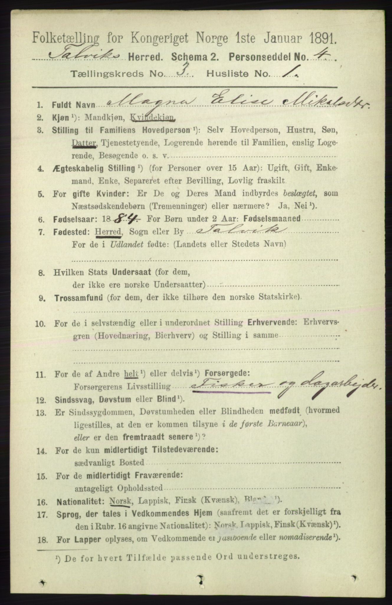 RA, 1891 census for 2013 Talvik, 1891, p. 726