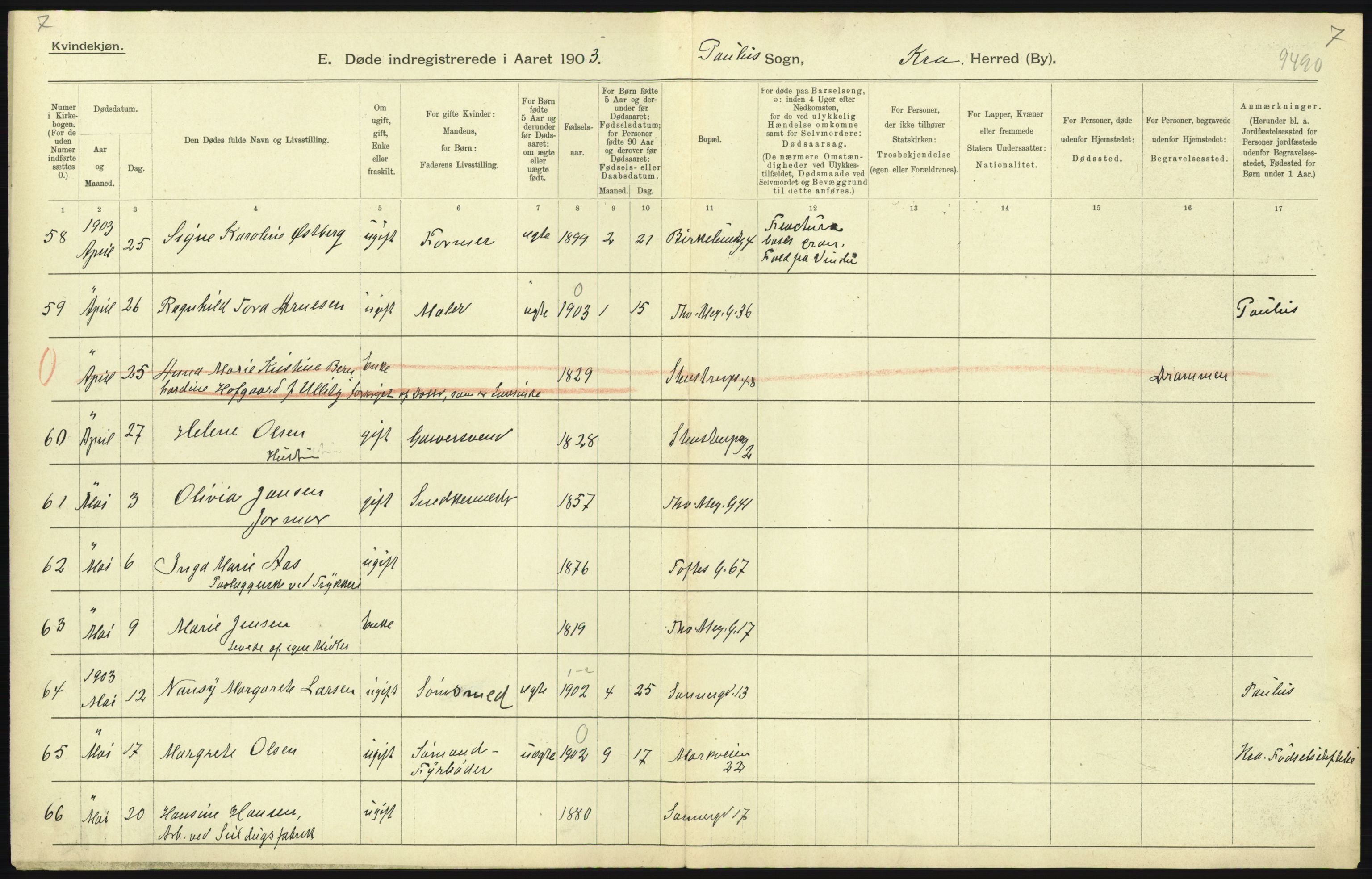 Statistisk sentralbyrå, Sosiodemografiske emner, Befolkning, AV/RA-S-2228/D/Df/Dfa/Dfaa/L0004: Kristiania: Gifte, døde, 1903, p. 311