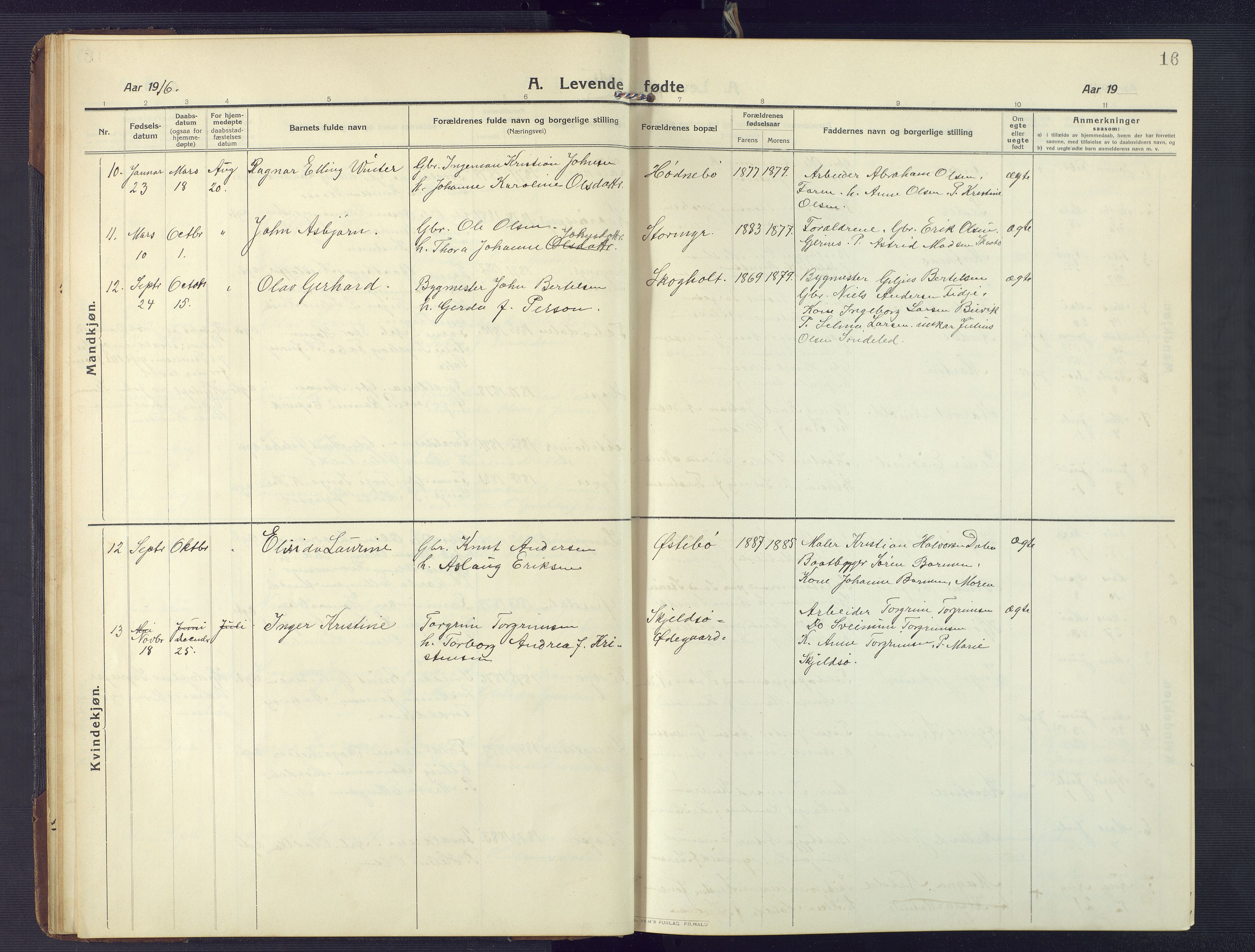 Søndeled sokneprestkontor, AV/SAK-1111-0038/F/Fb/L0006: Parish register (copy) no. B 7, 1912-1947, p. 16