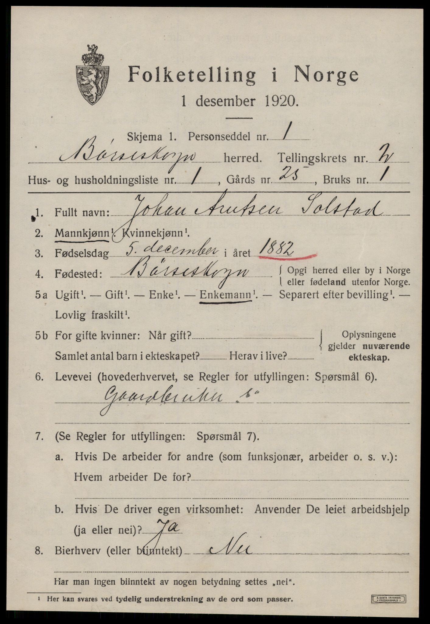 SAT, 1920 census for Børseskogn, 1920, p. 1278