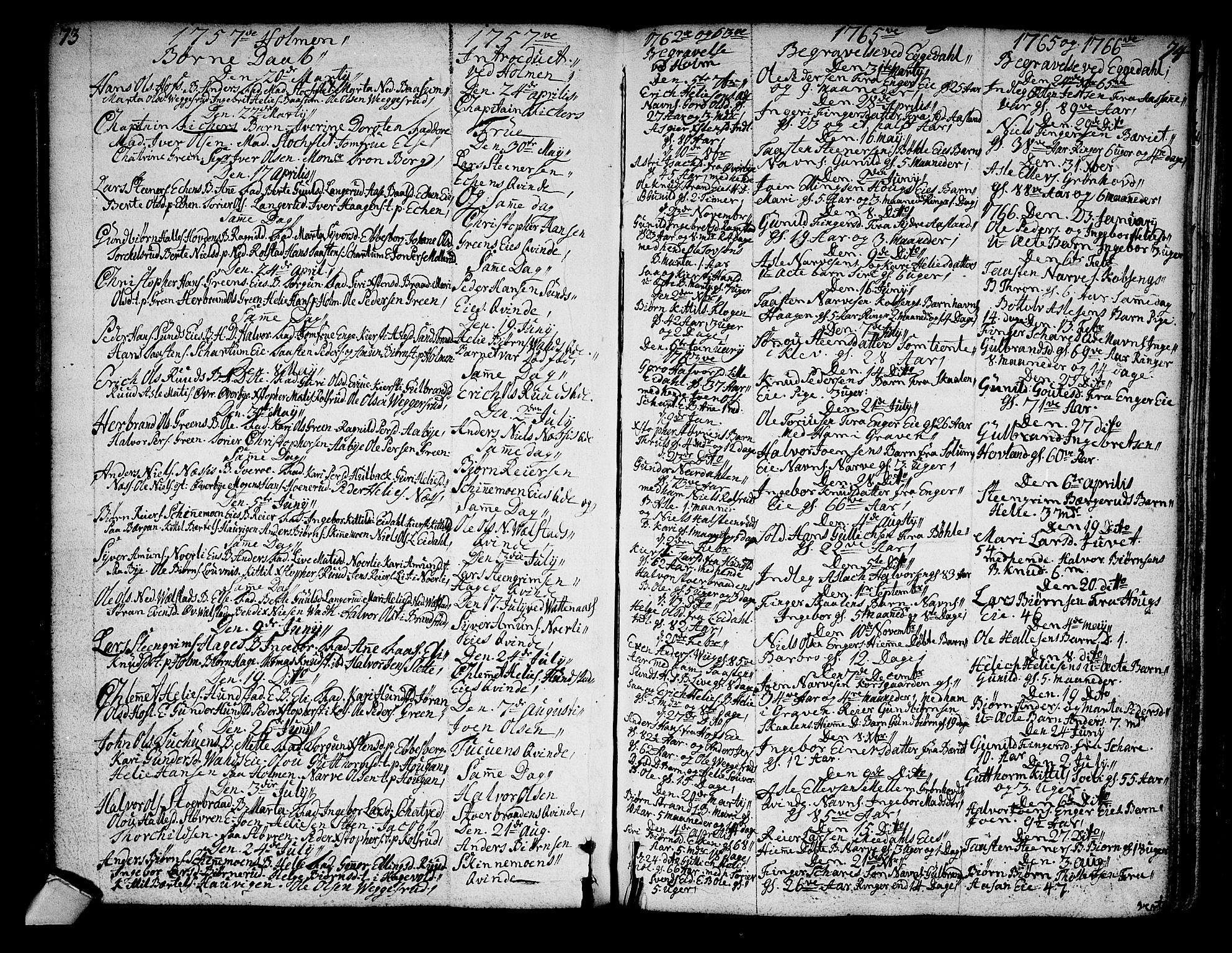 Sigdal kirkebøker, SAKO/A-245/F/Fa/L0001: Parish register (official) no. I 1, 1722-1777, p. 73-74