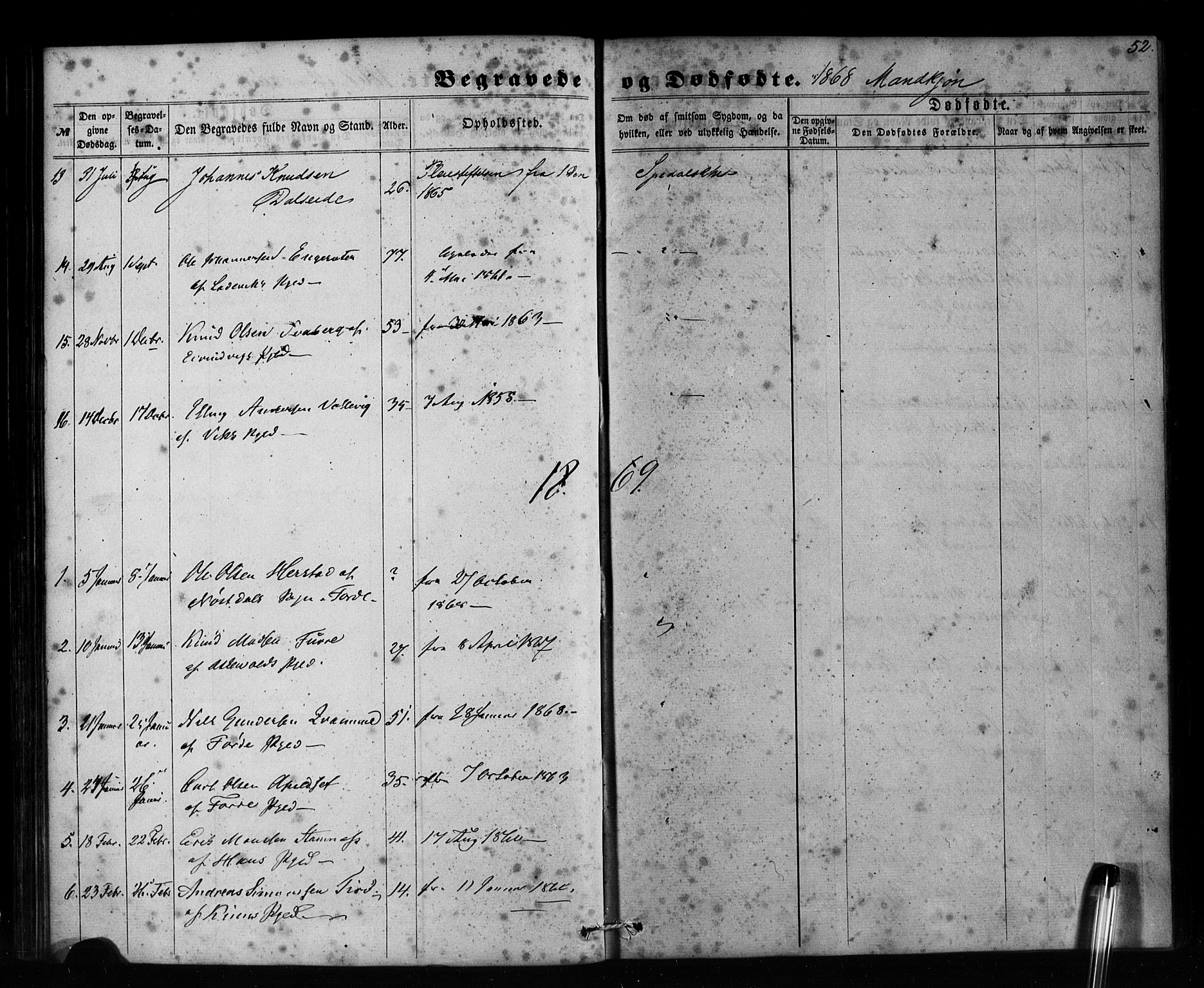 Pleiestiftelsen nr. 1 for spedalske sokneprestembete*, SAB/-: Parish register (official) no. A 1, 1859-1886, p. 52