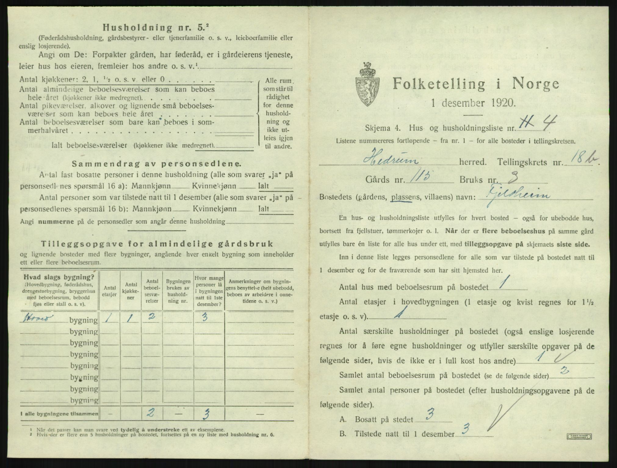 SAKO, 1920 census for Hedrum, 1920, p. 1615