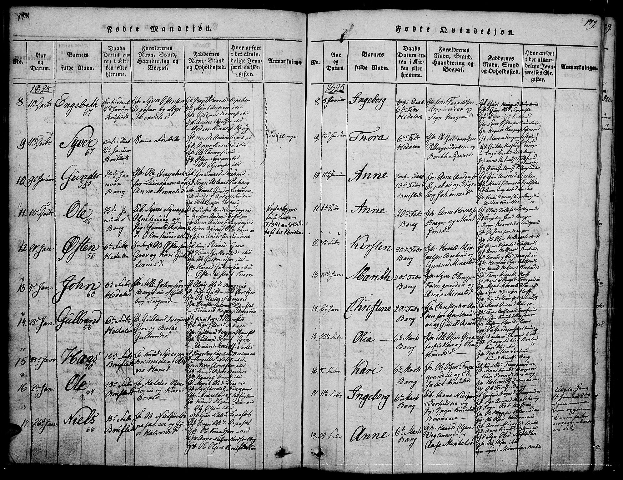Sør-Aurdal prestekontor, SAH/PREST-128/H/Ha/Hab/L0001: Parish register (copy) no. 1, 1815-1826, p. 178-179
