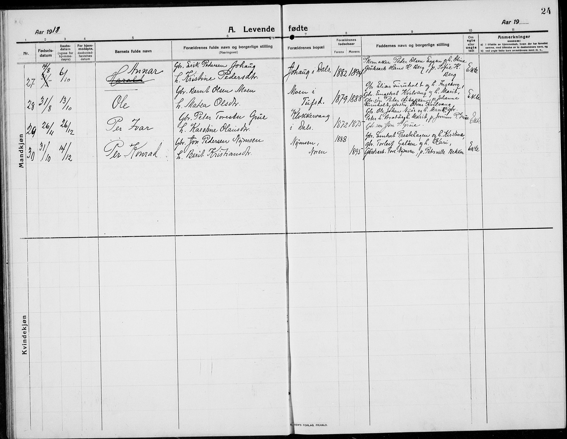 Tolga prestekontor, AV/SAH-PREST-062/L/L0014: Parish register (copy) no. 14, 1913-1936, p. 24