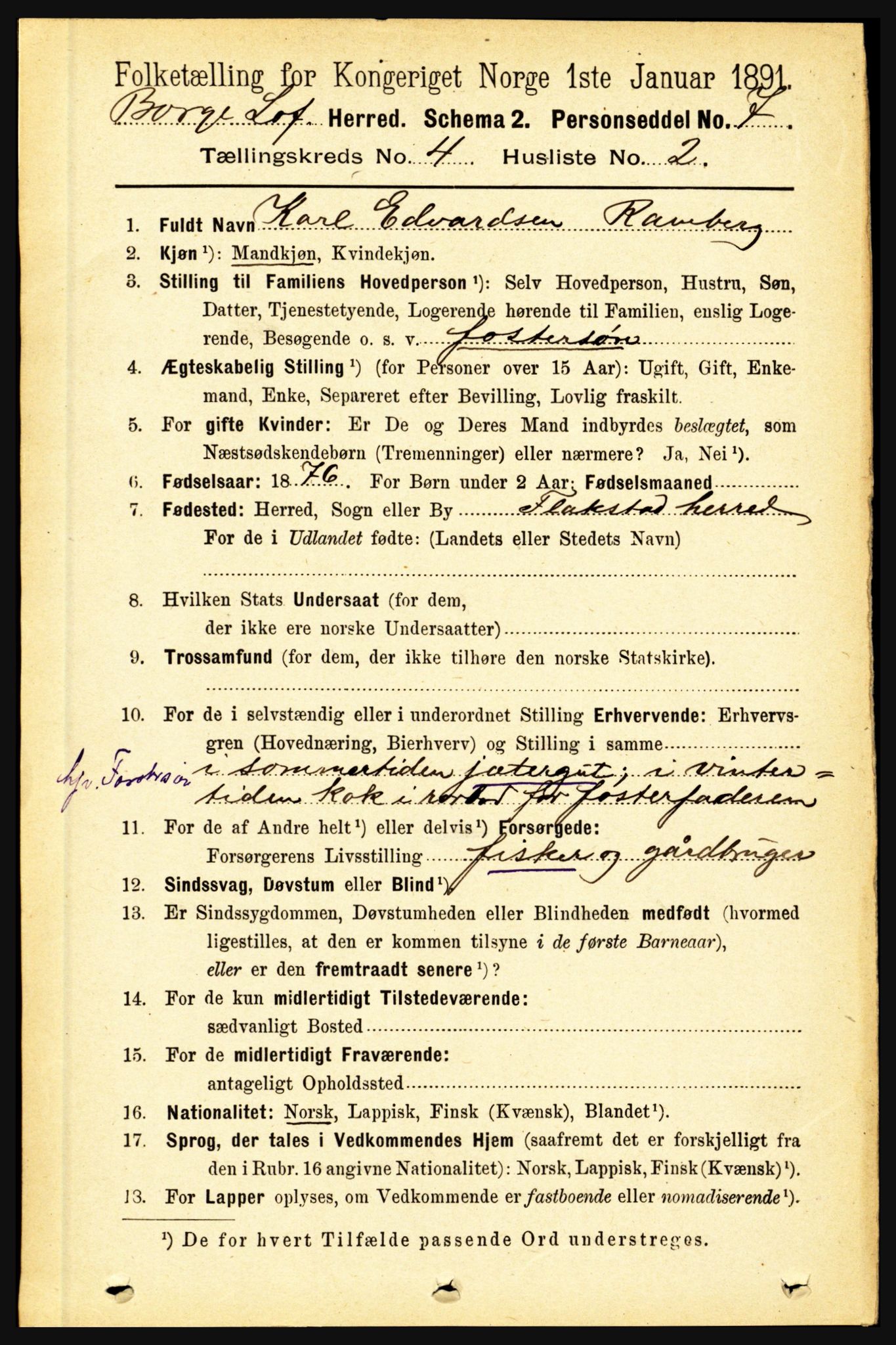 RA, 1891 census for 1862 Borge, 1891, p. 2172