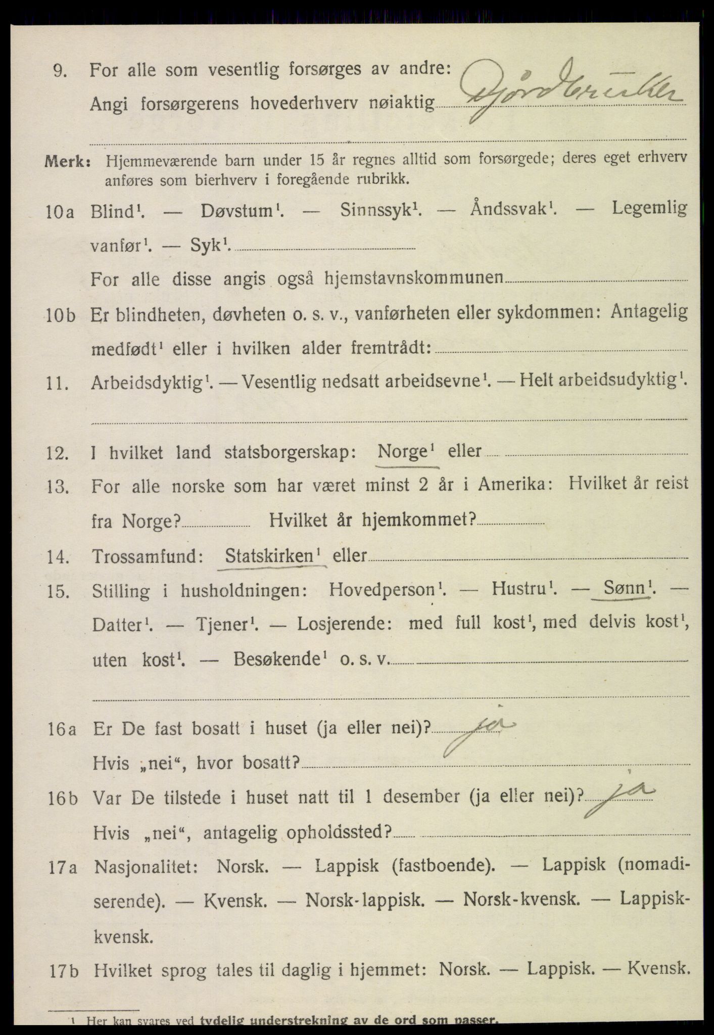 SAT, 1920 census for Nordvik, 1920, p. 2615