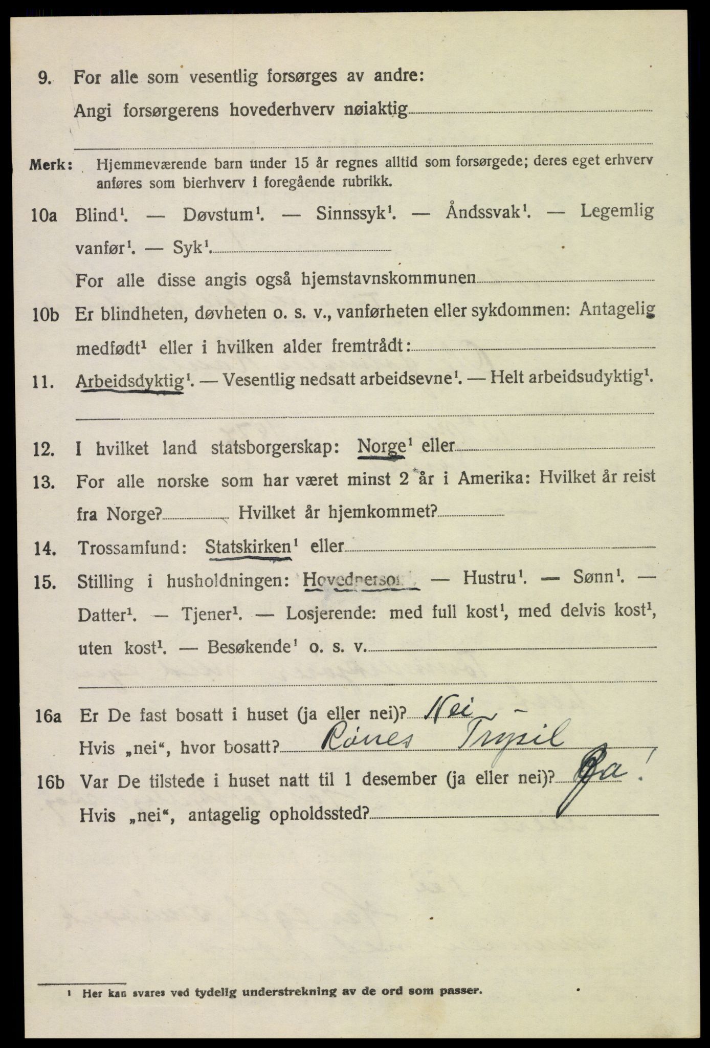 SAH, 1920 census for Trysil, 1920, p. 7064