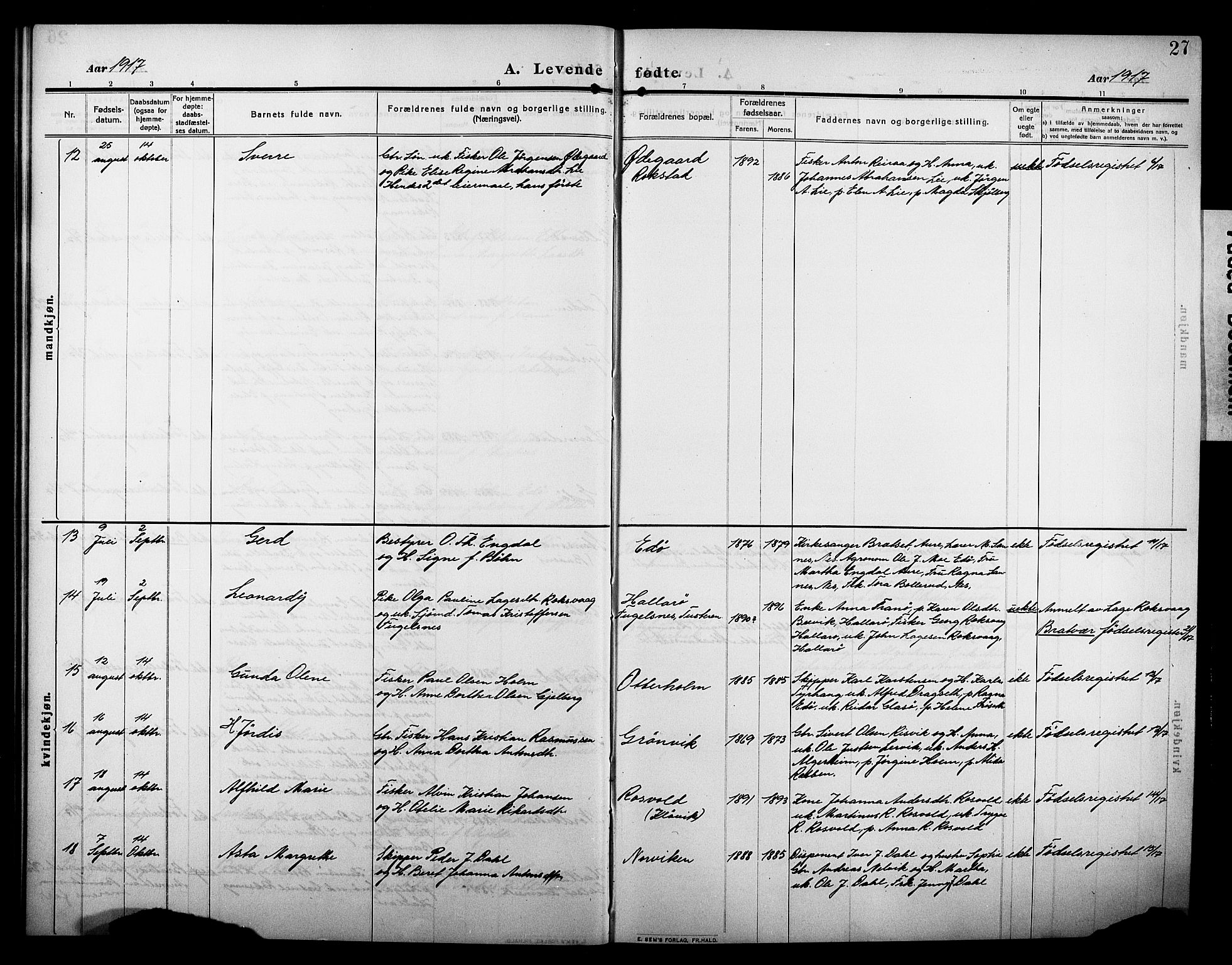 Ministerialprotokoller, klokkerbøker og fødselsregistre - Møre og Romsdal, SAT/A-1454/581/L0943: Parish register (copy) no. 581C01, 1909-1931, p. 27