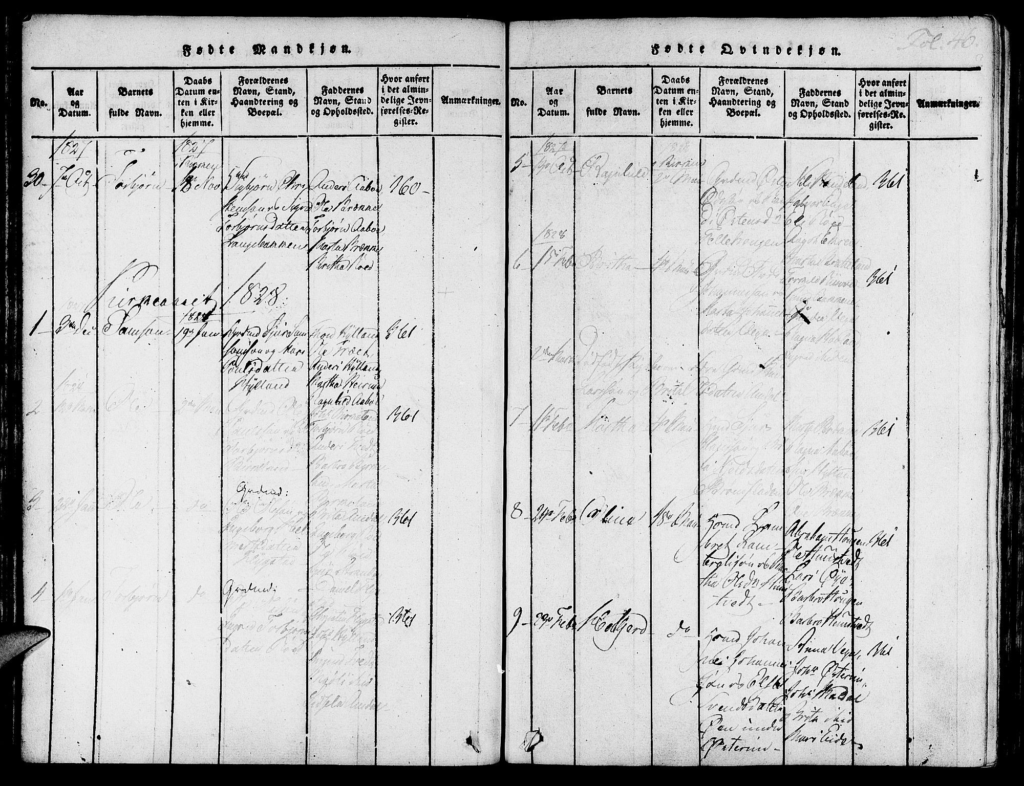 Suldal sokneprestkontor, SAST/A-101845/01/IV/L0007: Parish register (official) no. A 7, 1817-1838, p. 46