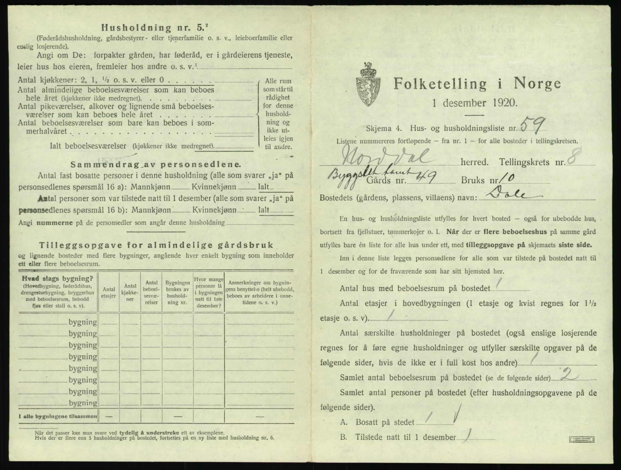 SAT, 1920 census for Norddal, 1920, p. 703