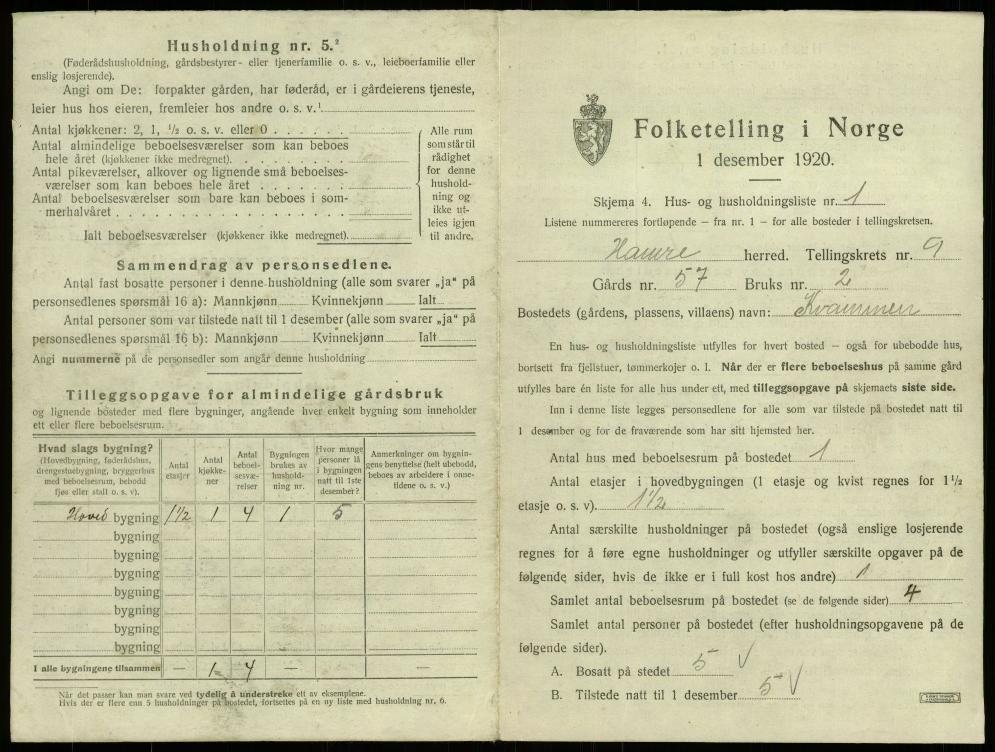 SAB, 1920 census for Hamre, 1920, p. 712