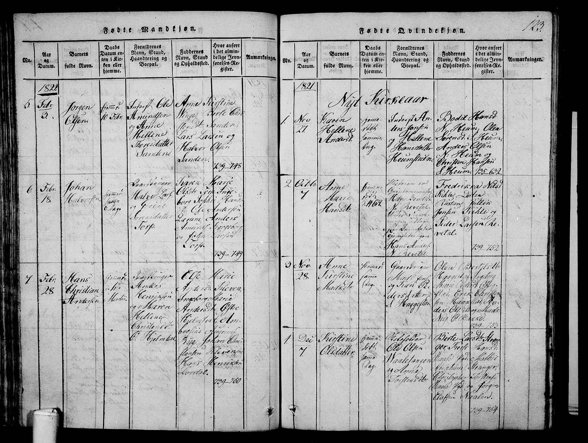 Våle kirkebøker, AV/SAKO-A-334/G/Ga/L0001: Parish register (copy) no. I 1, 1814-1824, p. 122-123