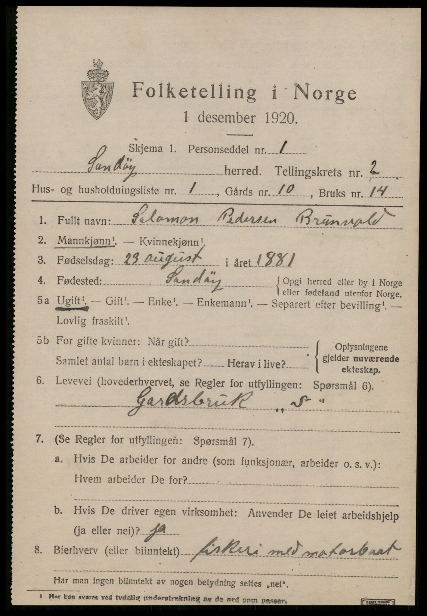 SAT, 1920 census for Sandøy, 1920, p. 634