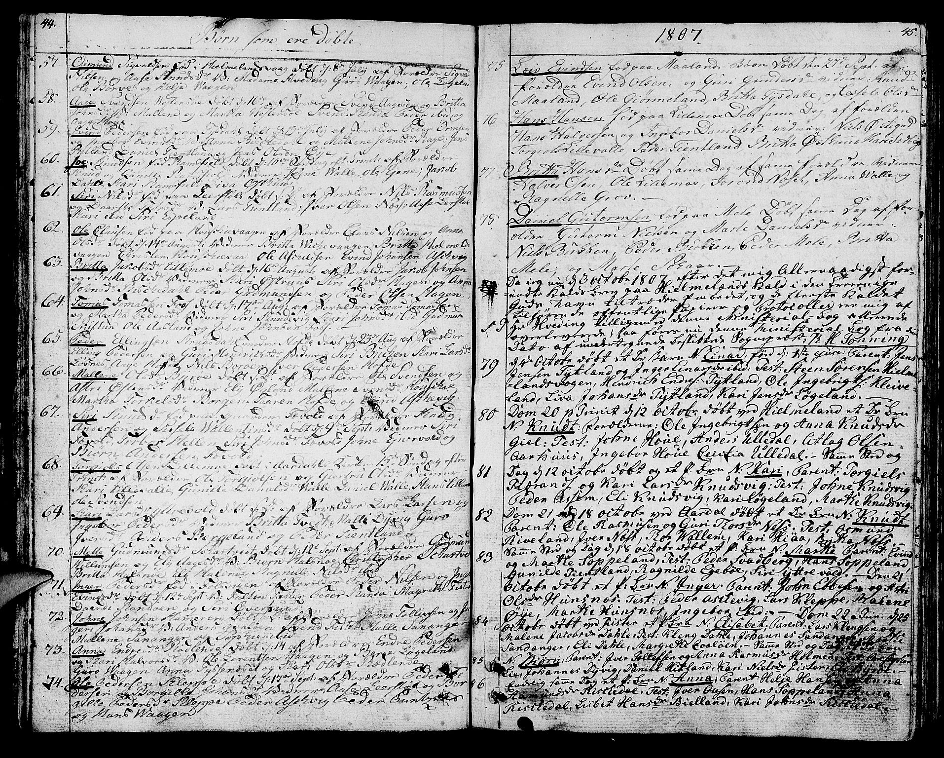 Hjelmeland sokneprestkontor, AV/SAST-A-101843/01/IV/L0002: Parish register (official) no. A 2, 1799-1816, p. 44-45