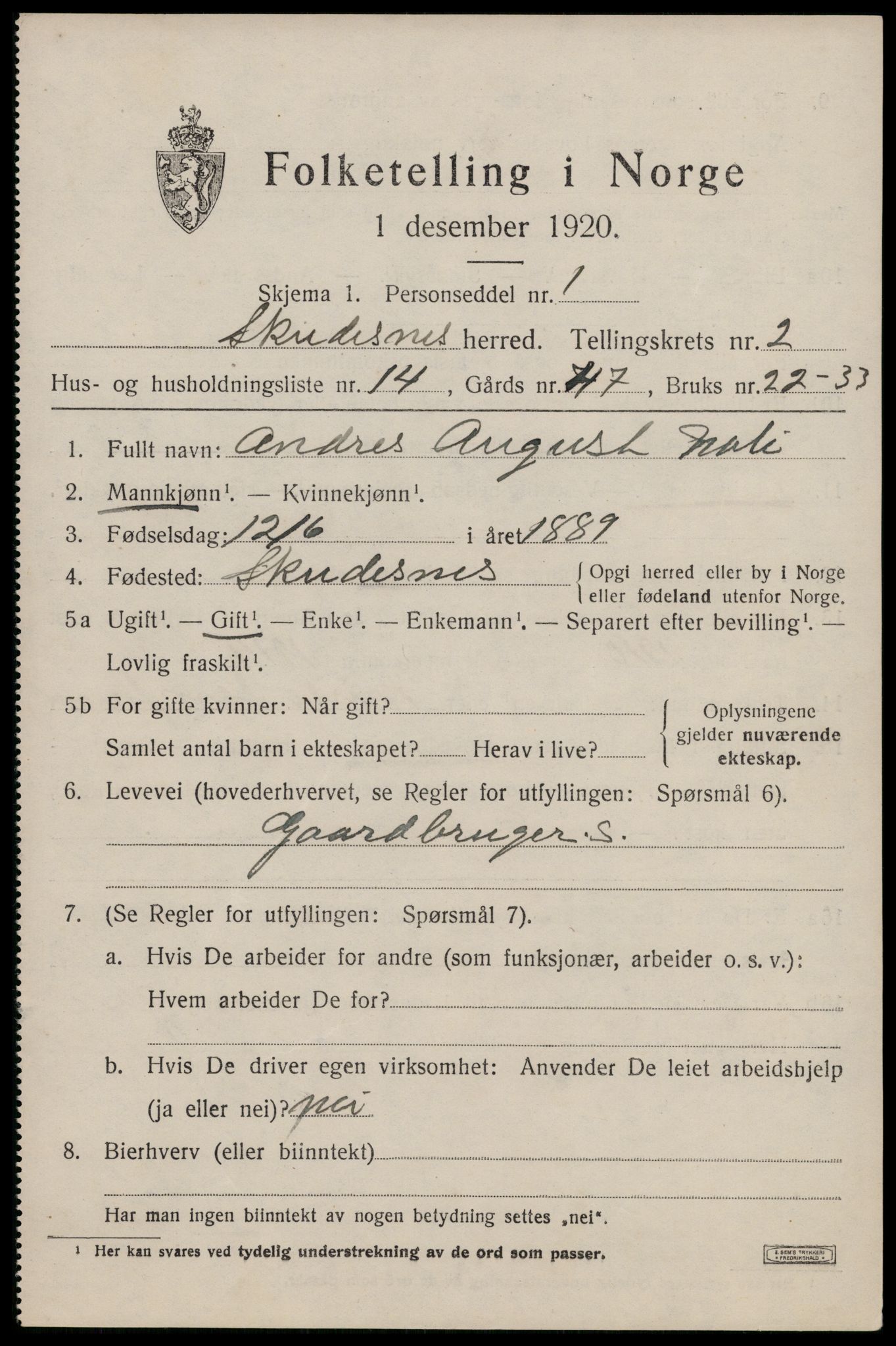 SAST, 1920 census for Skudenes, 1920, p. 1690