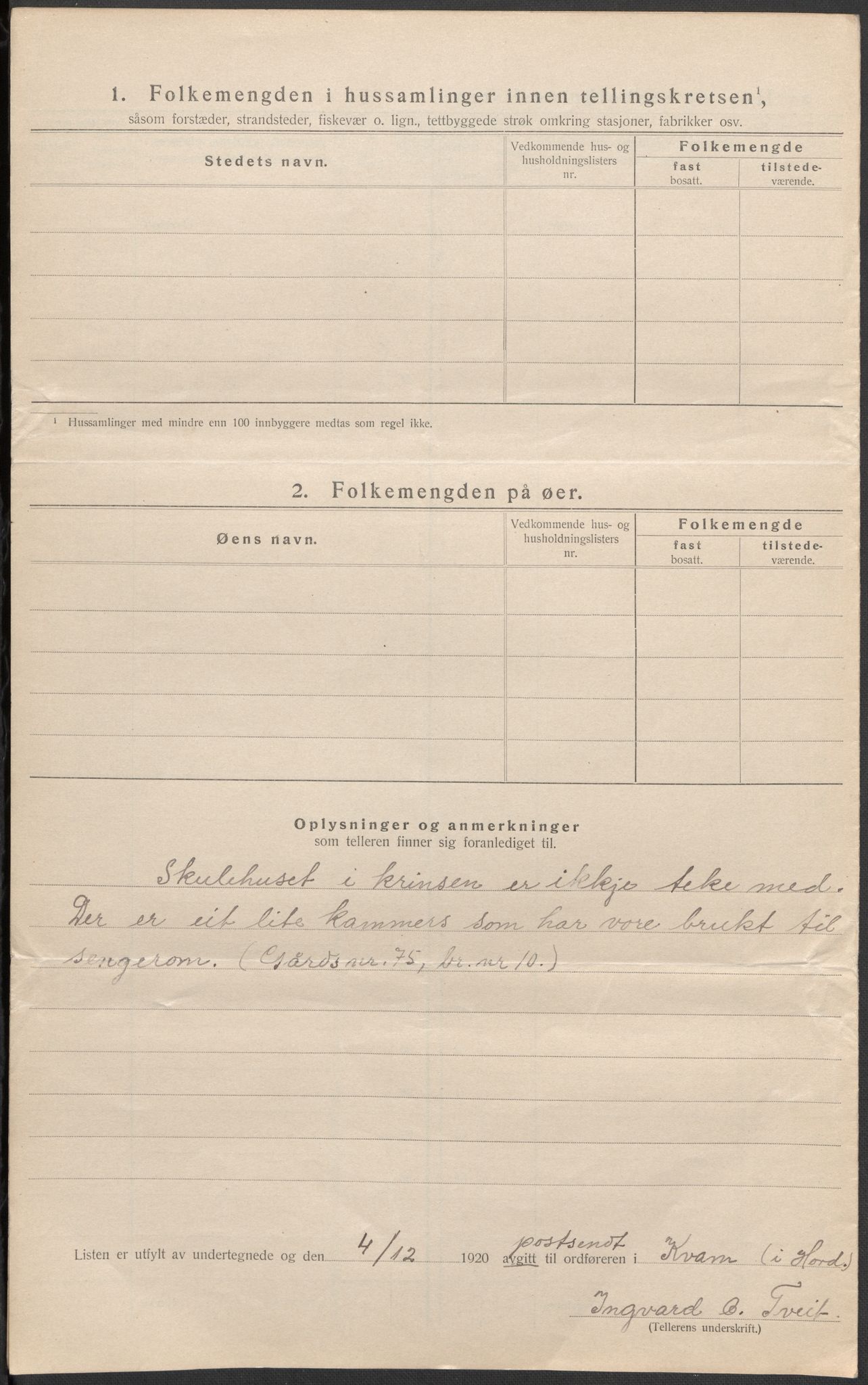 SAB, 1920 census for Kvam, 1920, p. 50