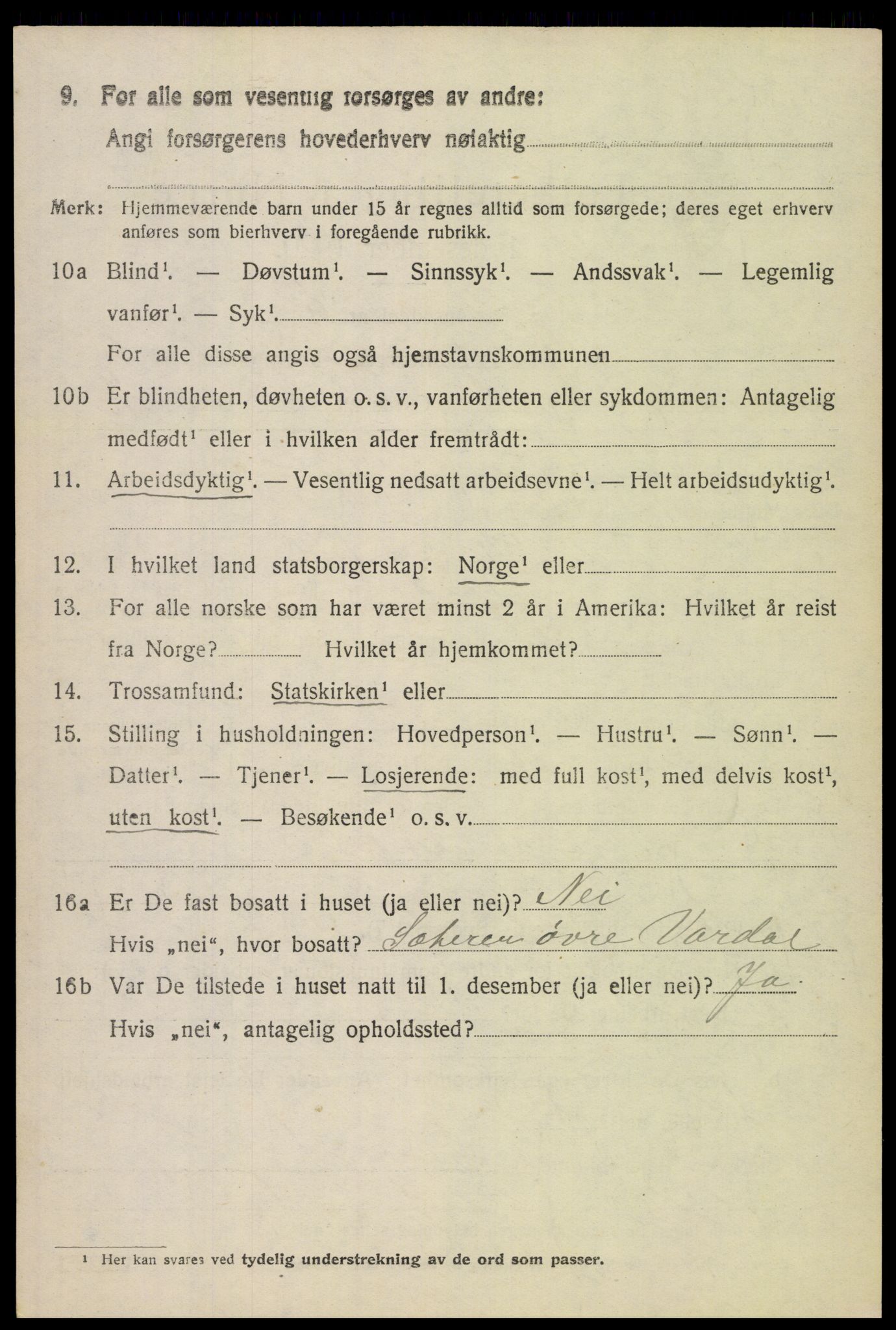 SAH, 1920 census for Vardal, 1920, p. 2586