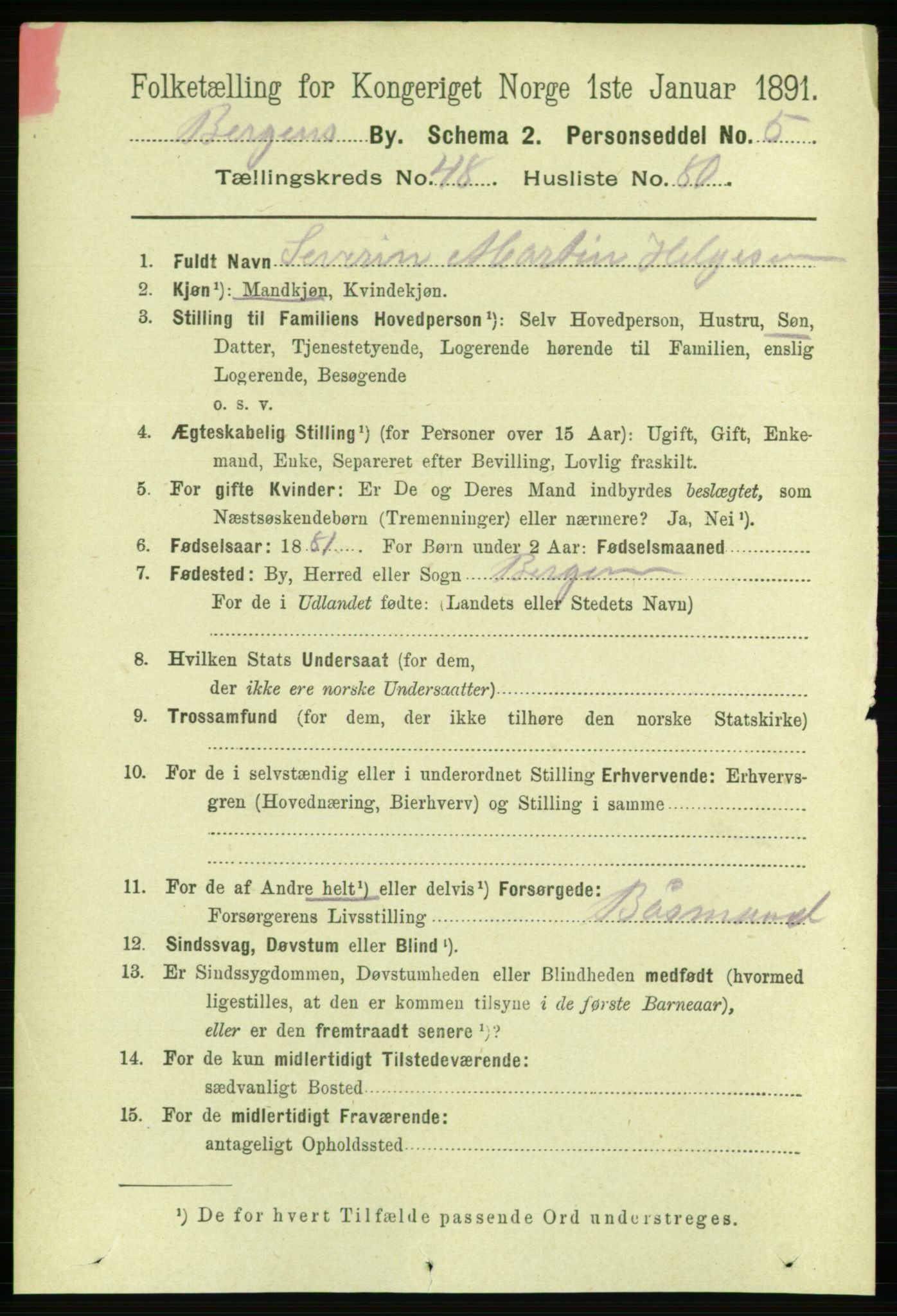 RA, 1891 Census for 1301 Bergen, 1891, p. 58419