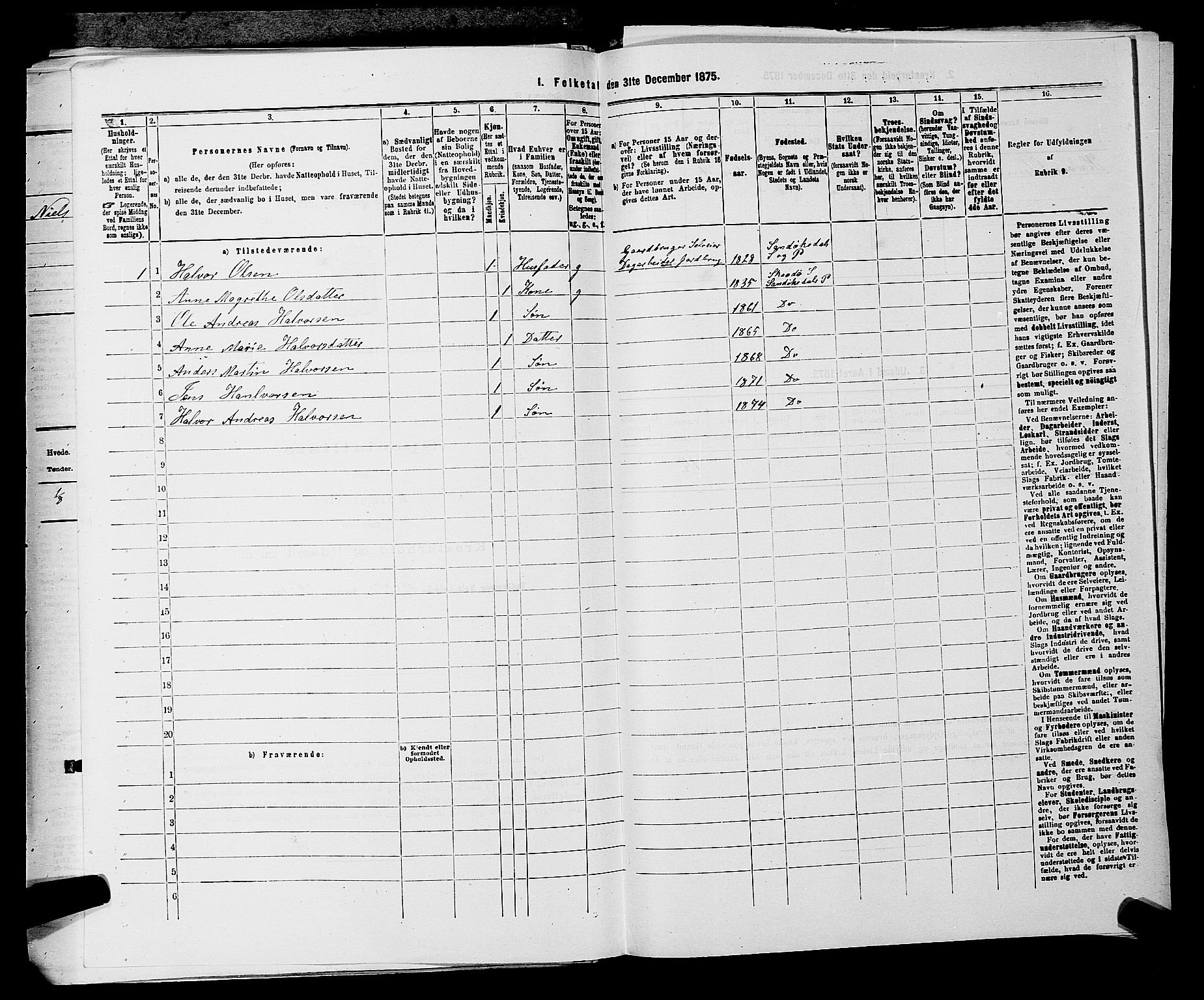 SAKO, 1875 census for 0816P Sannidal, 1875, p. 741