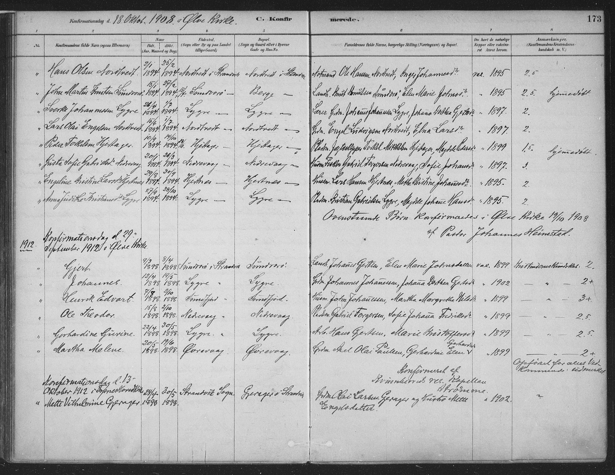 Fusa sokneprestembete, SAB/A-75401/H/Haa: Parish register (official) no. D 1, 1880-1938, p. 173