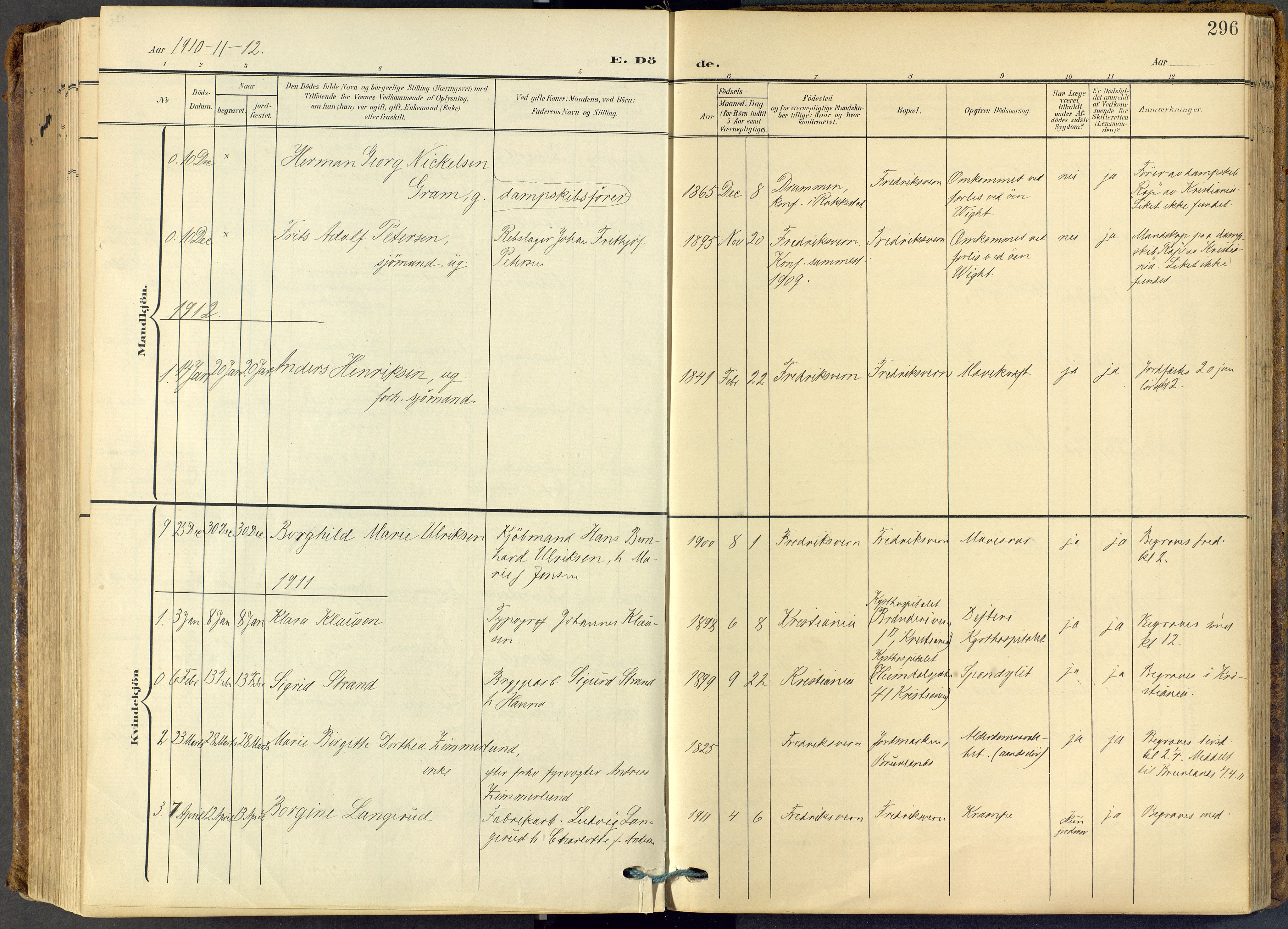 Stavern kirkebøker, SAKO/A-318/F/Fa/L0009: Parish register (official) no. 9, 1906-1955, p. 296