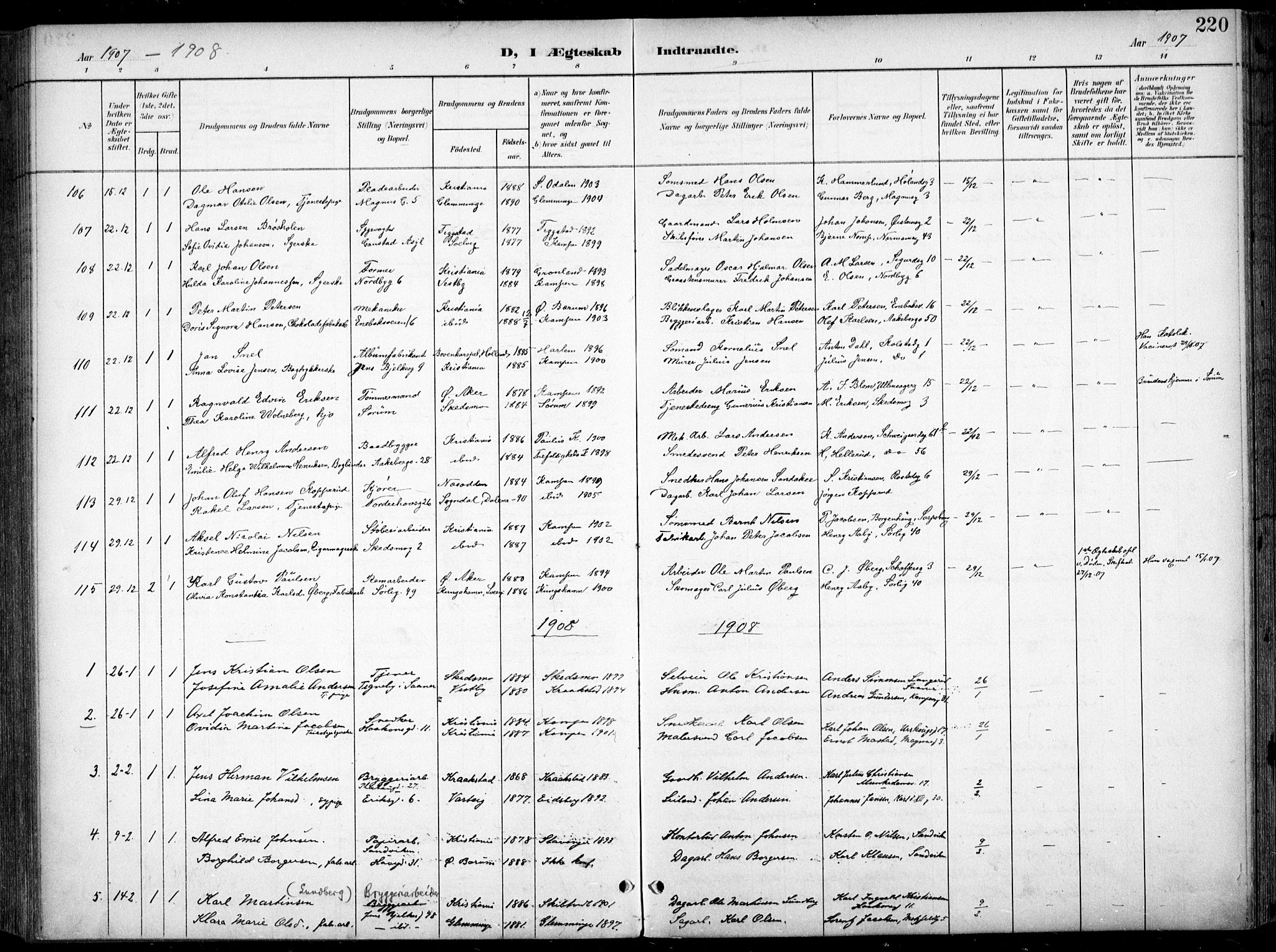 Kampen prestekontor Kirkebøker, SAO/A-10853/F/Fa/L0009: Parish register (official) no. I 9, 1899-1911, p. 220