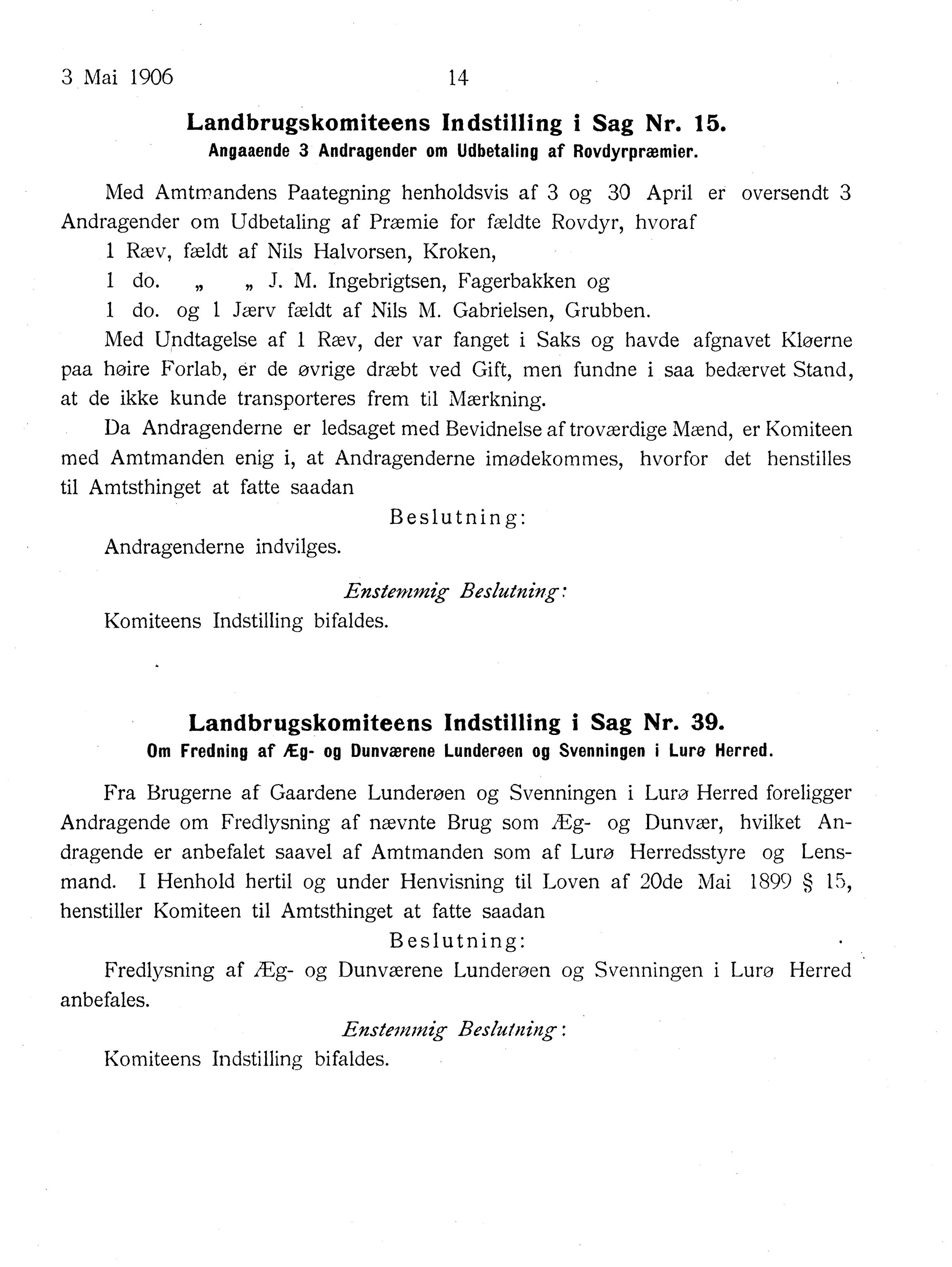 Nordland Fylkeskommune. Fylkestinget, AIN/NFK-17/176/A/Ac/L0029: Fylkestingsforhandlinger 1906, 1906