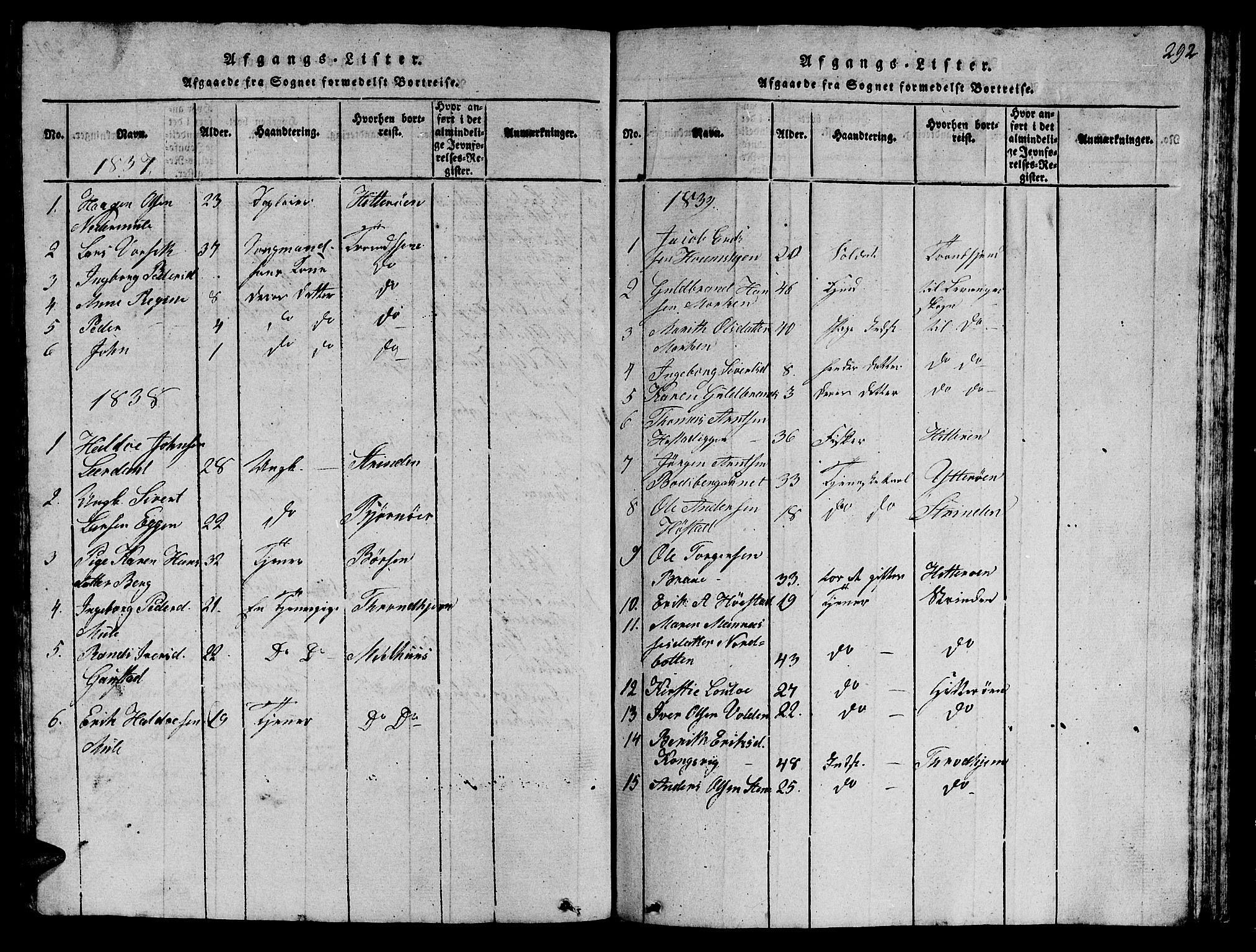 Ministerialprotokoller, klokkerbøker og fødselsregistre - Sør-Trøndelag, SAT/A-1456/612/L0385: Parish register (copy) no. 612C01, 1816-1845, p. 292