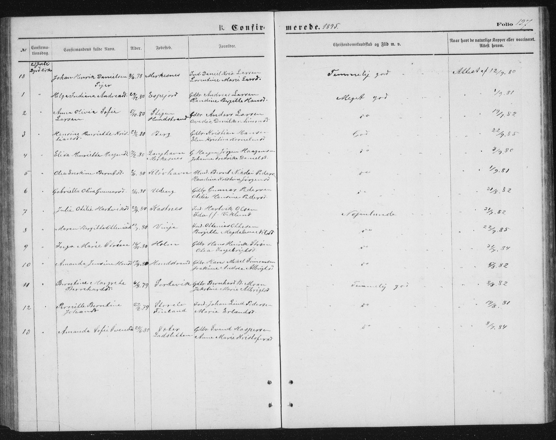 Tranøy sokneprestkontor, AV/SATØ-S-1313/I/Ia/Iab/L0013klokker: Parish register (copy) no. 13, 1874-1896, p. 127