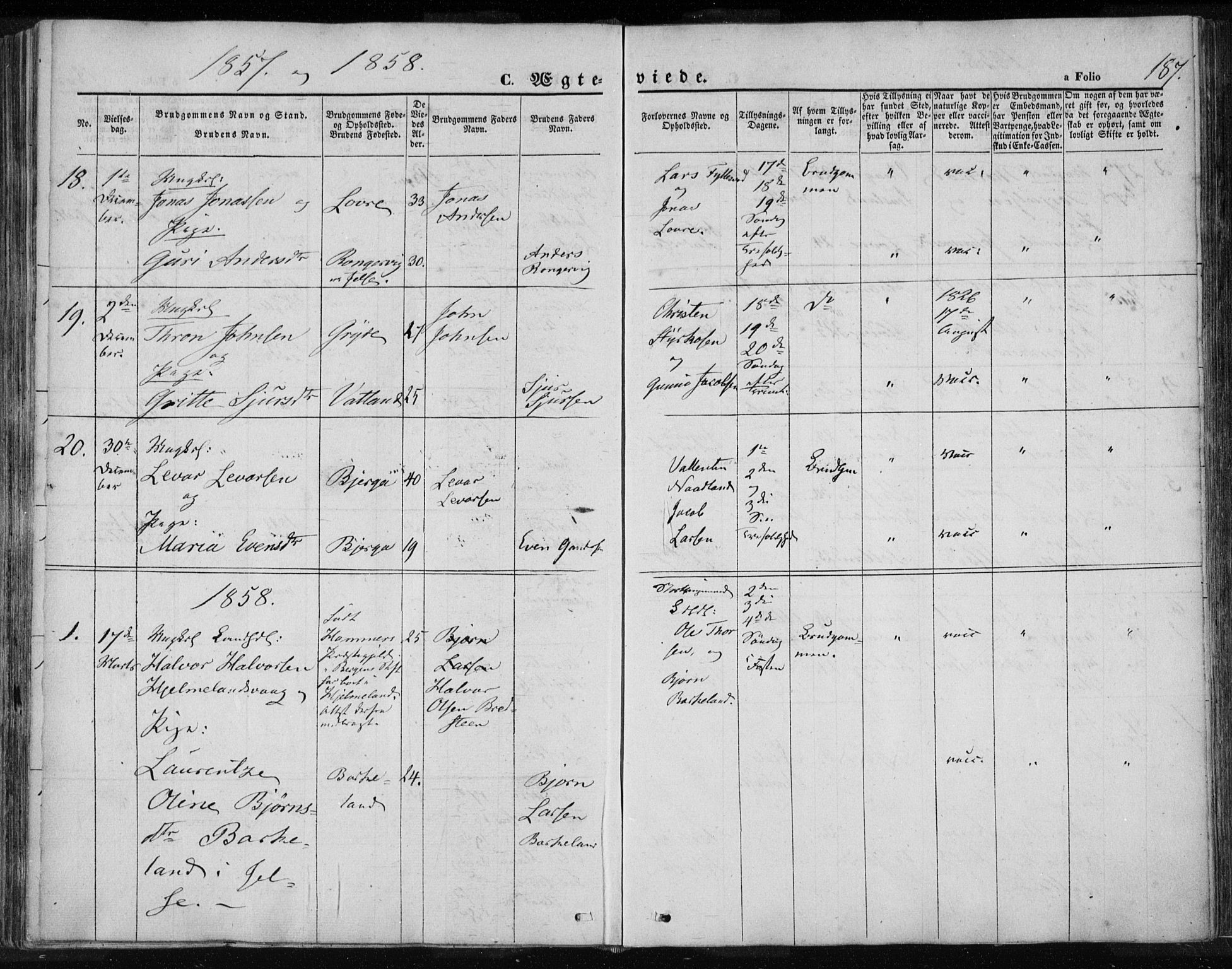 Jelsa sokneprestkontor, AV/SAST-A-101842/01/IV: Parish register (official) no. A 7, 1854-1866, p. 187