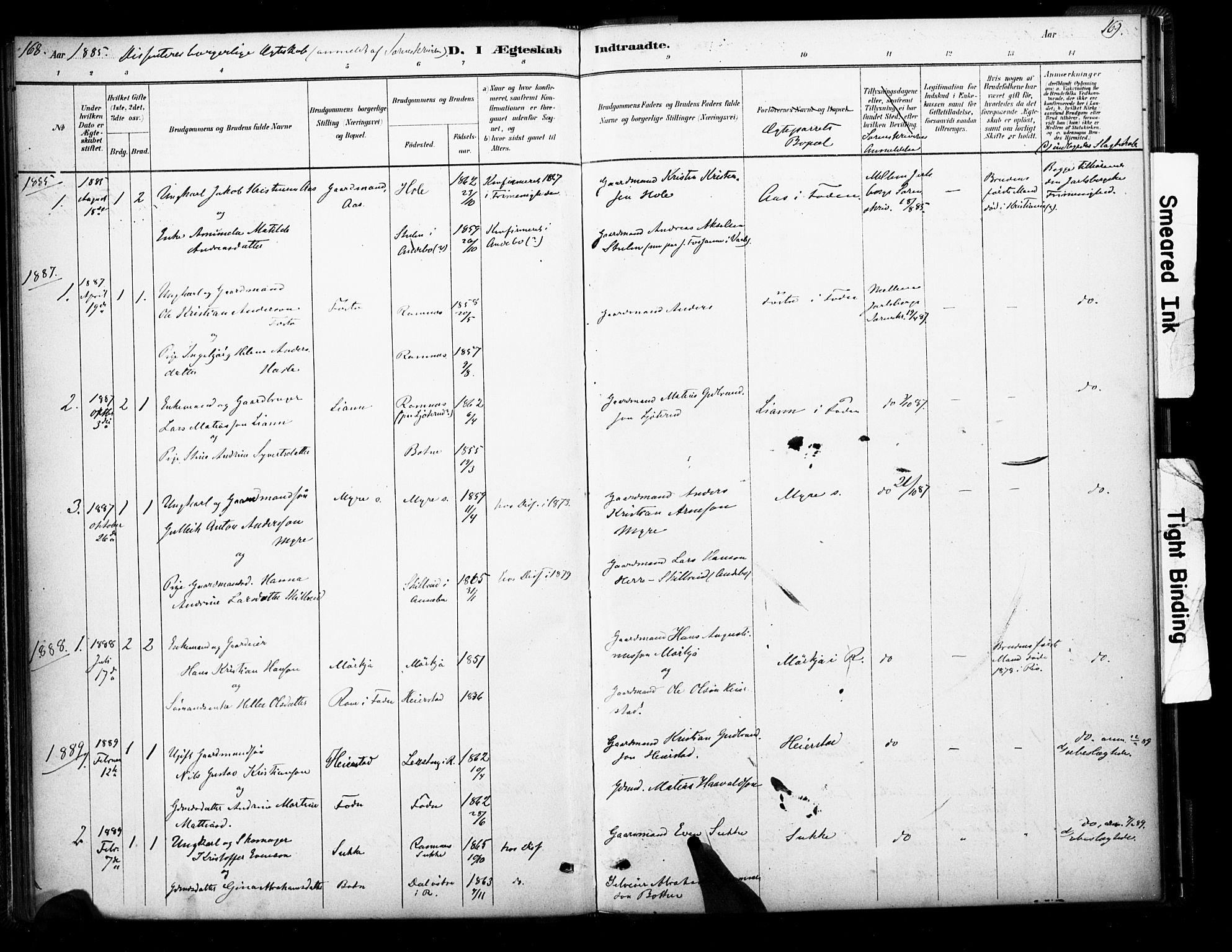 Ramnes kirkebøker, SAKO/A-314/F/Fb/L0001: Parish register (official) no. II 1, 1878-1894, p. 168-169