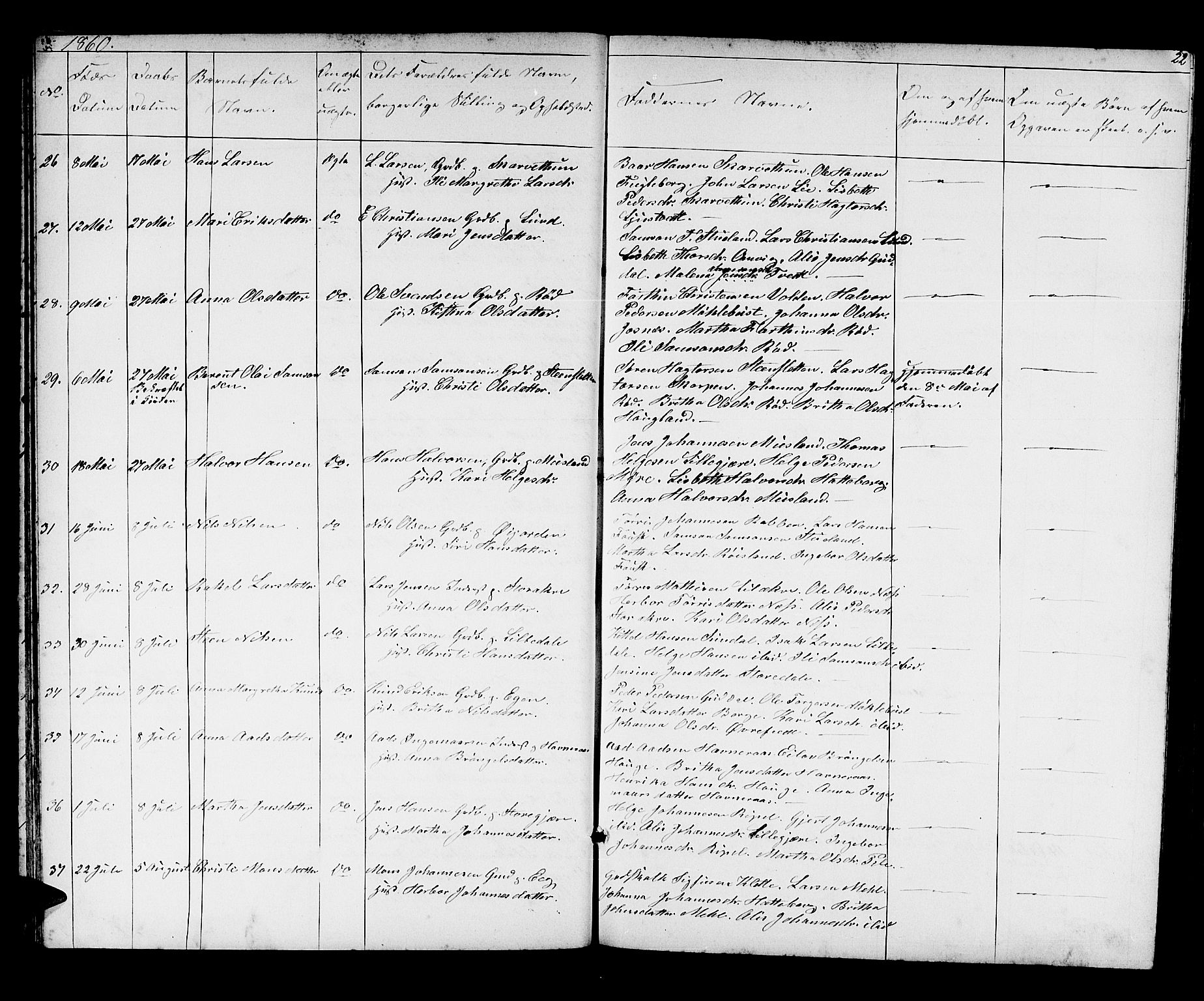 Kvinnherad sokneprestembete, AV/SAB-A-76401/H/Hab: Parish register (copy) no. A 1, 1856-1873, p. 22