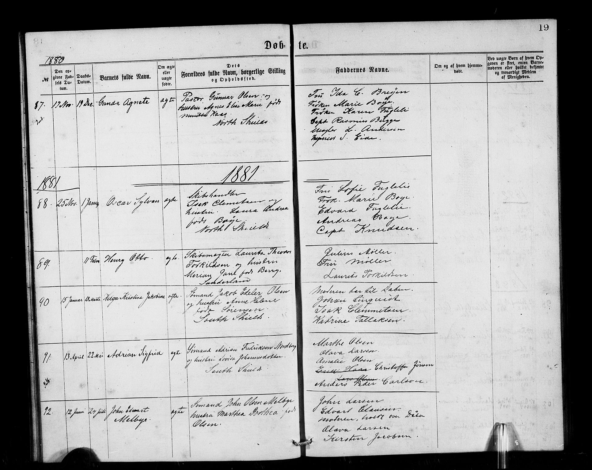 Den norske sjømannsmisjon i utlandet/Tyne-havnene (North Shields og New Castle), SAB/SAB/PA-0101/H/Ha/L0001: Parish register (official) no. A 1, 1865-1883, p. 19