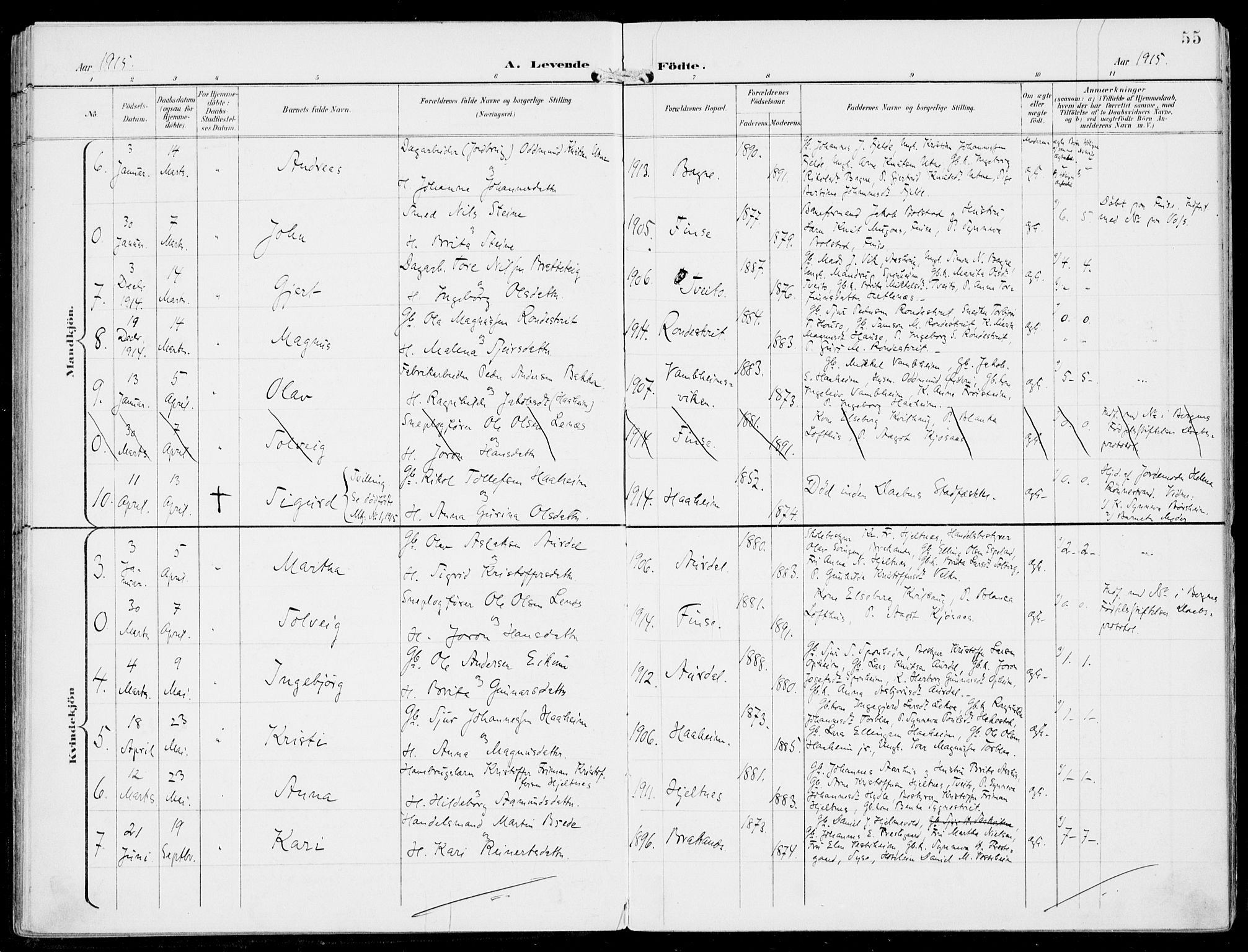 Ulvik sokneprestembete, SAB/A-78801/H/Haa: Parish register (official) no. B  2, 1898-1924, p. 55