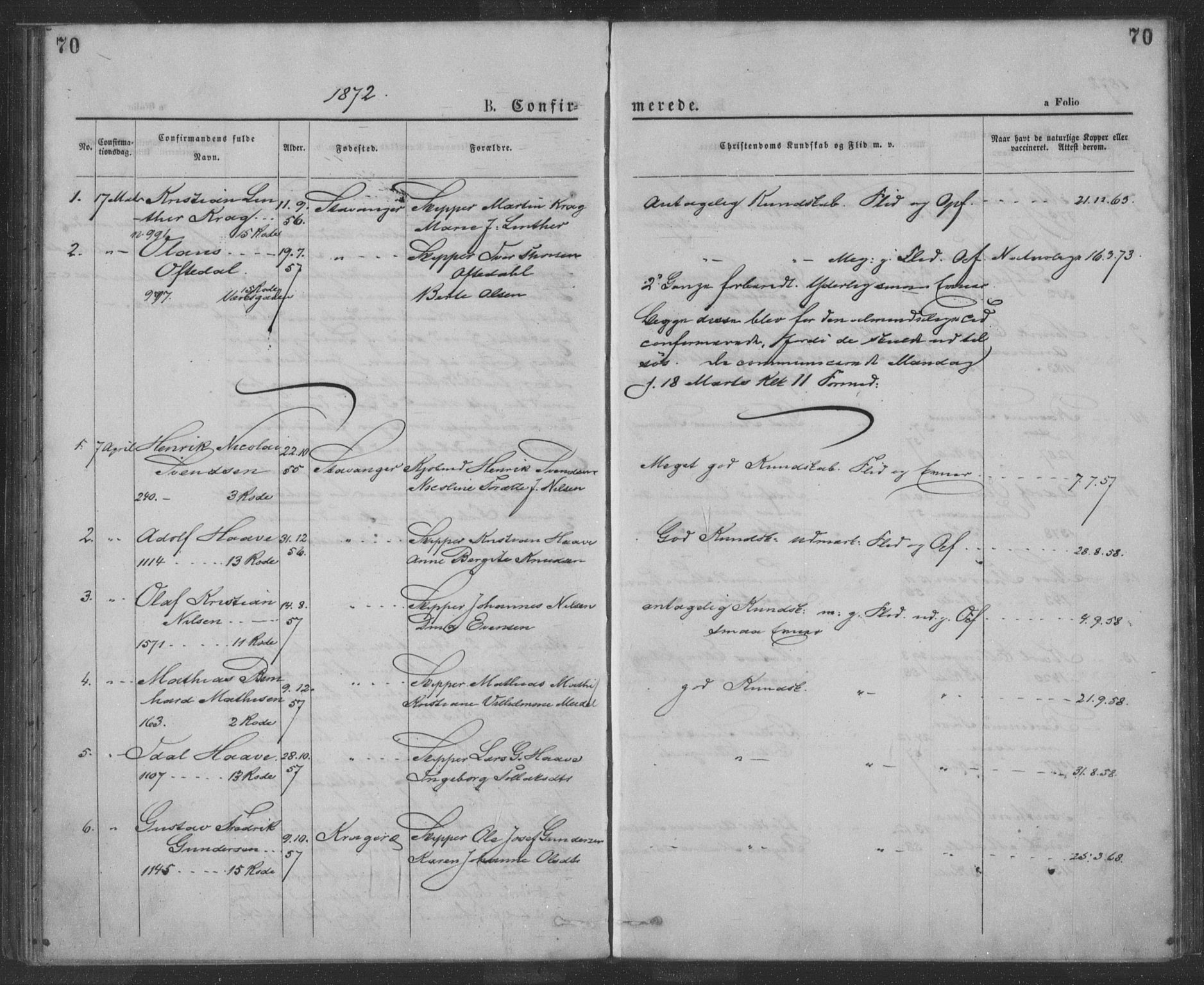 St. Petri sokneprestkontor, SAST/A-101813/001/30/30BA/L0009: Parish register (official) no. A 9, 1868-1875, p. 70