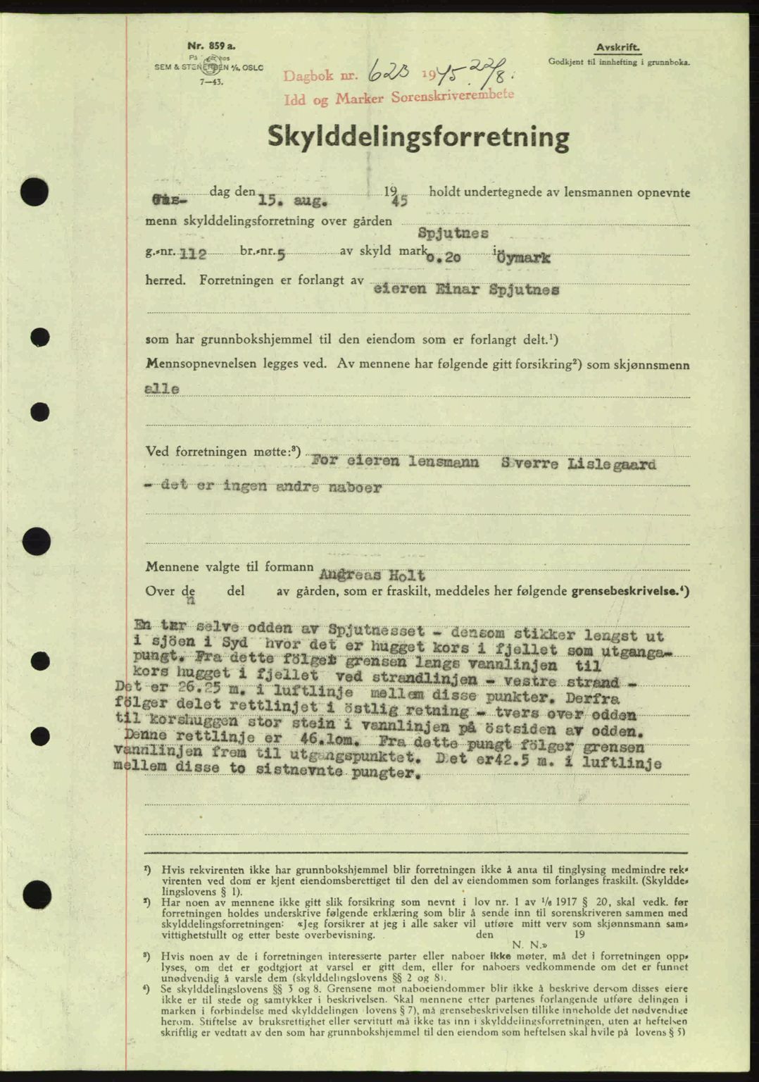 Idd og Marker sorenskriveri, AV/SAO-A-10283/G/Gb/Gbb/L0007: Mortgage book no. A7, 1944-1945, Diary no: : 623/1945