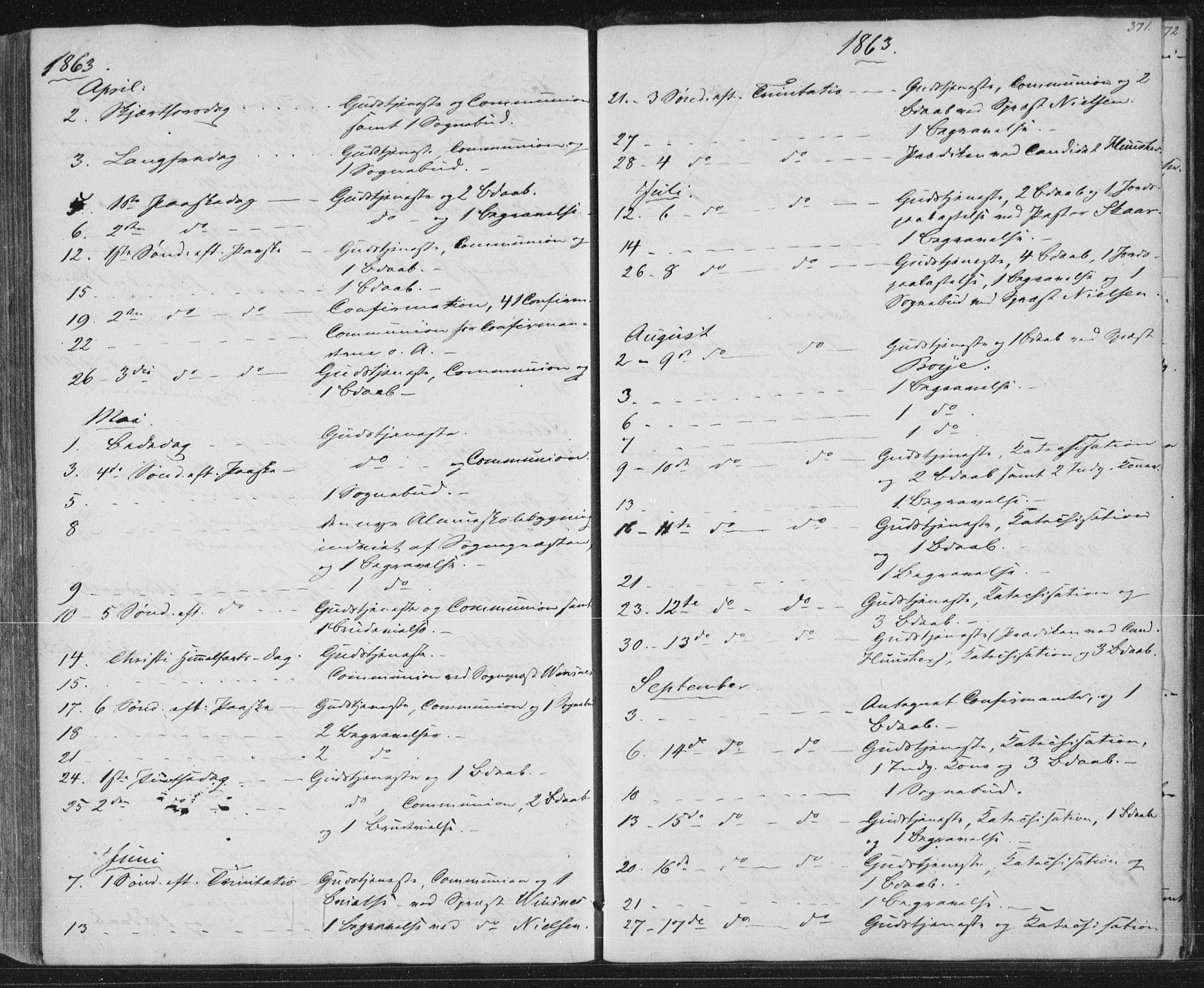 Brevik kirkebøker, AV/SAKO-A-255/F/Fa/L0005: Parish register (official) no. 5, 1847-1865, p. 371