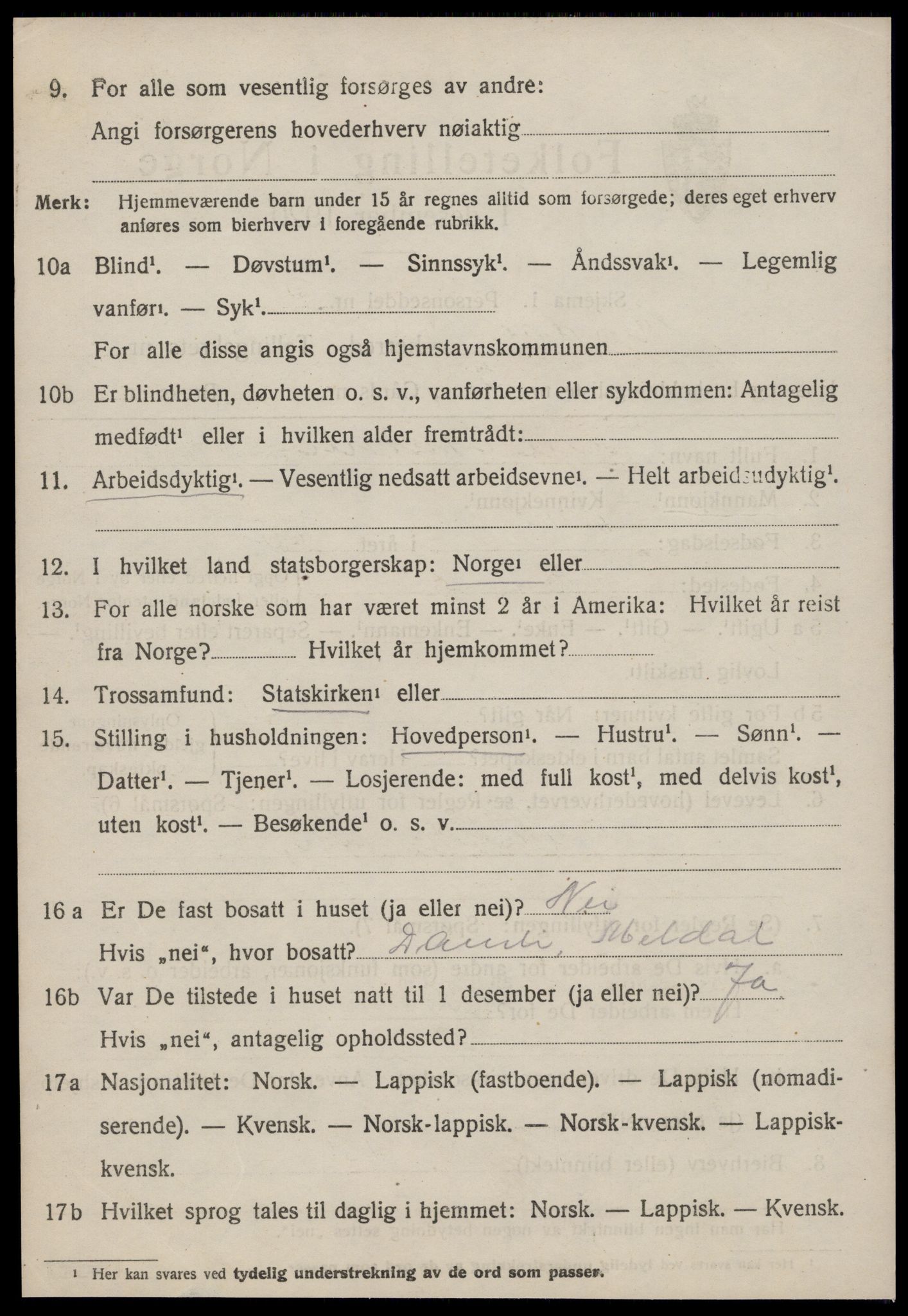 SAT, 1920 census for Meldal, 1920, p. 5906