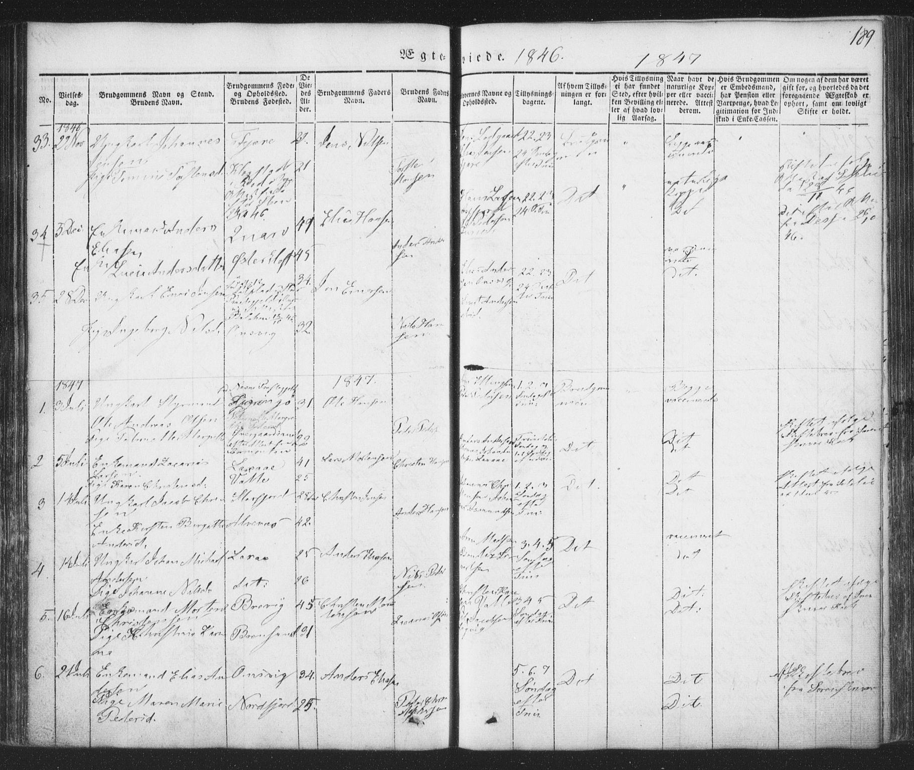 Ministerialprotokoller, klokkerbøker og fødselsregistre - Nordland, SAT/A-1459/853/L0769: Parish register (official) no. 853A08, 1836-1856, p. 189