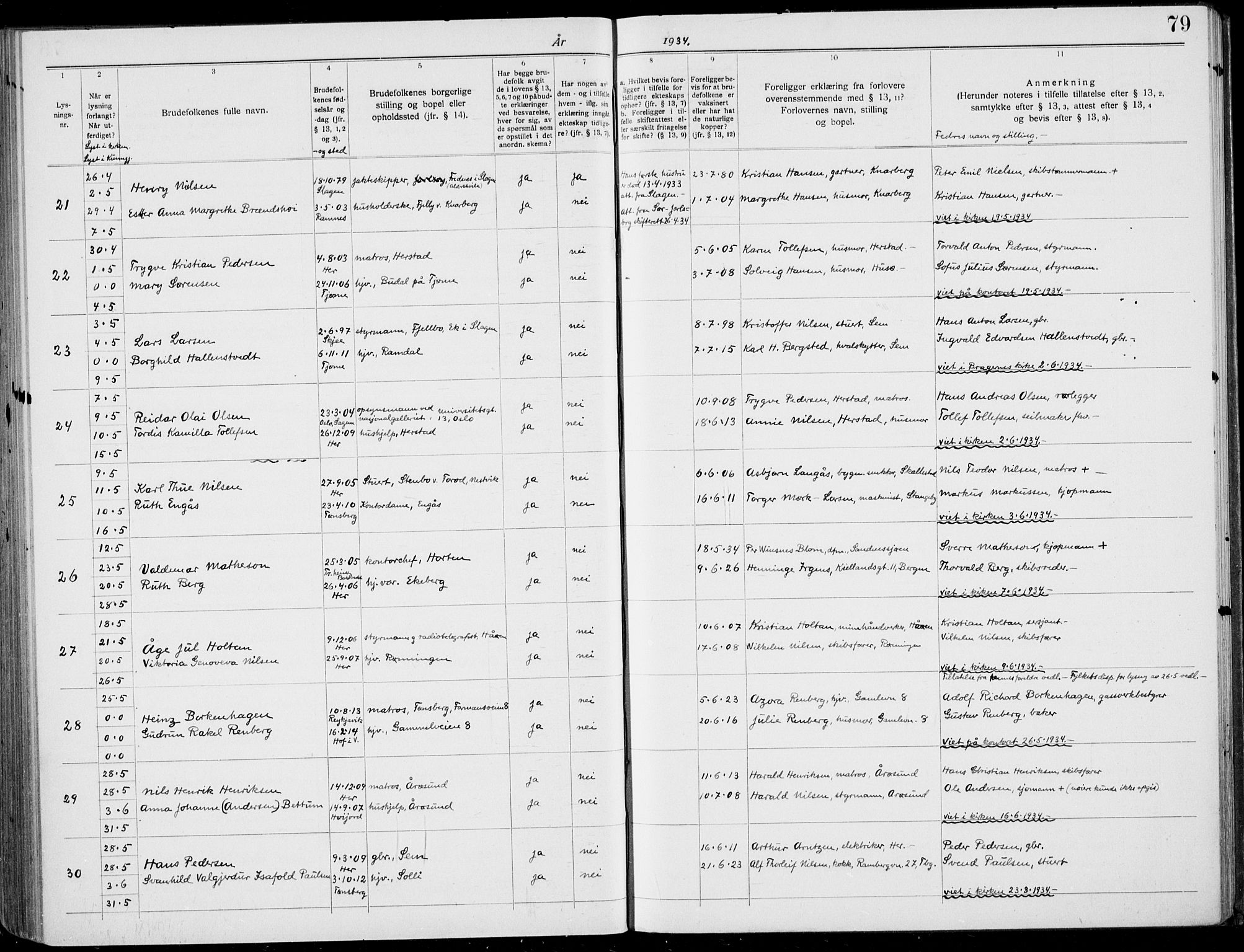 Nøtterøy kirkebøker, SAKO/A-354/H/Ha/L0001: Banns register no. 1, 1919-1937, p. 79